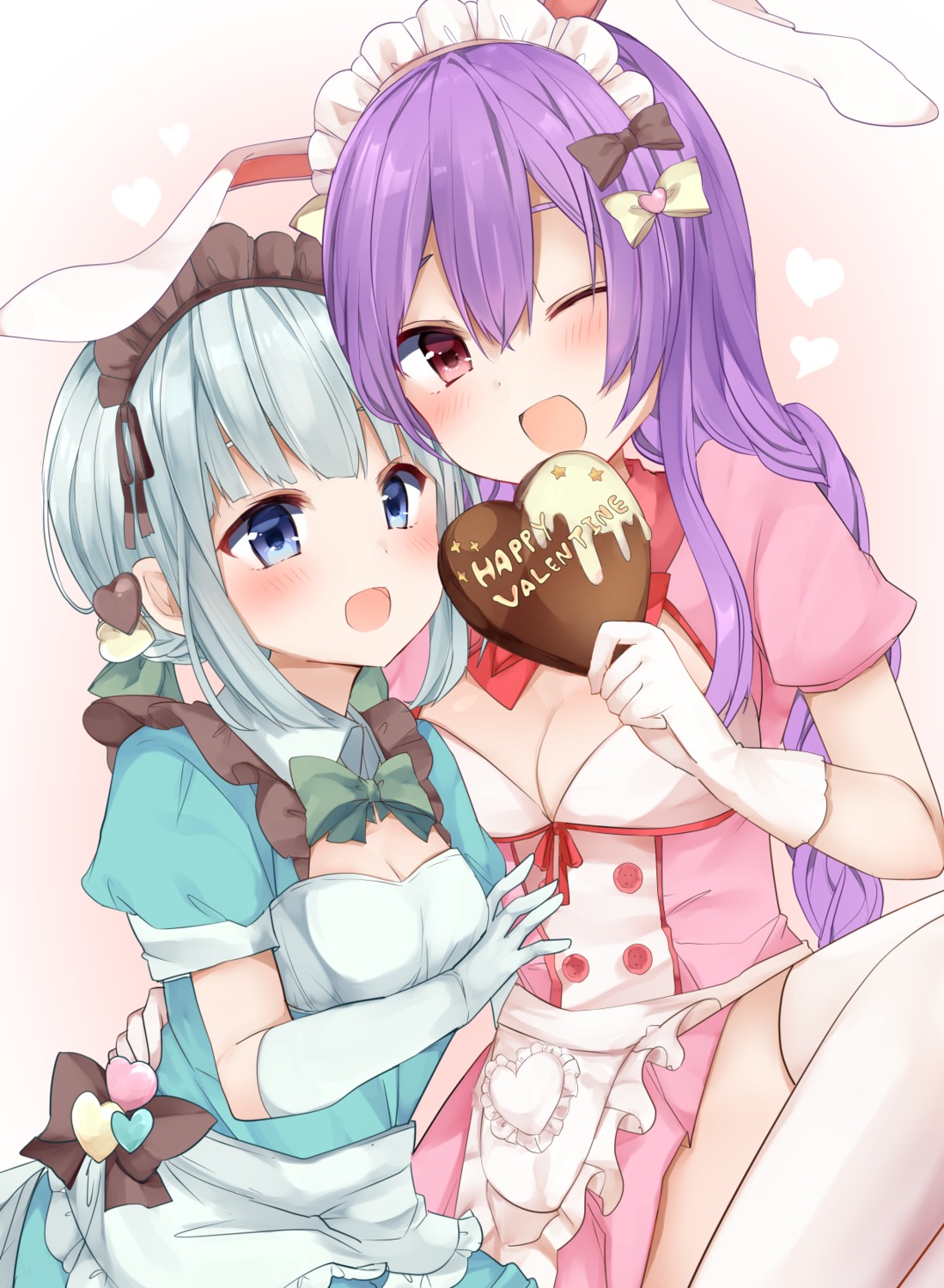 animal_ears, bunny_ears, cleavage, karasusou_nano, konpaku_youmu, maid, reisen_udongein_inaba, thighhighs