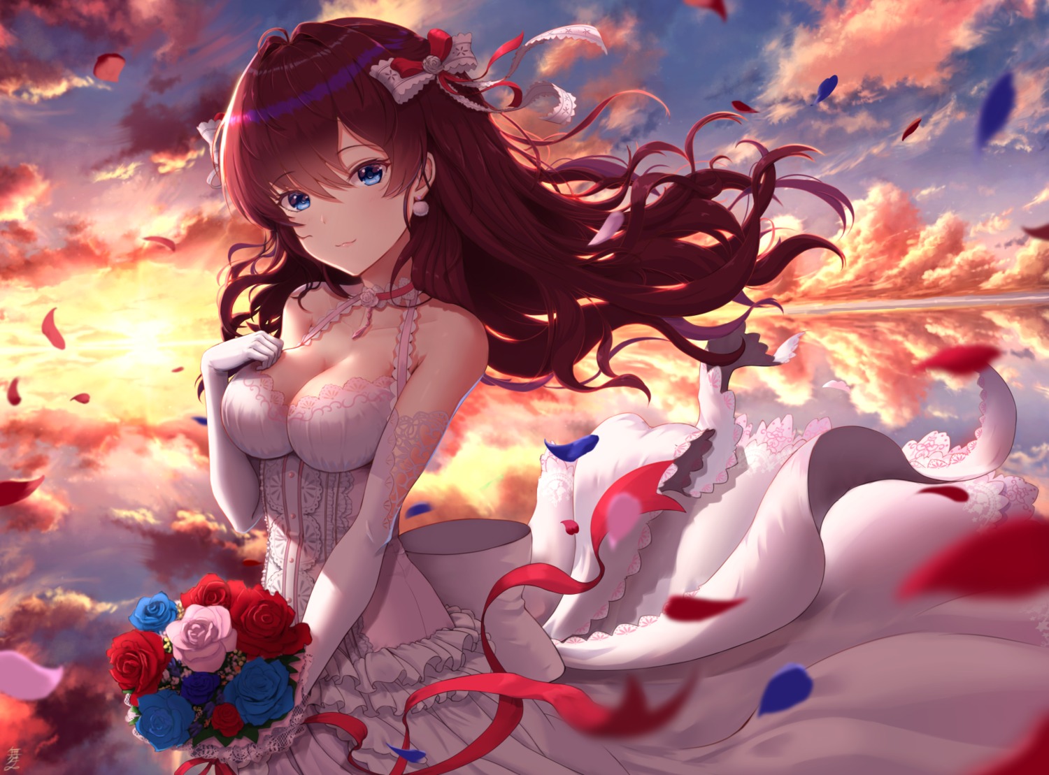 cleavage, dress, ichinose_shiki, maitake_(maitake1234), skirt_lift, the_idolm@ster, the_idolm@ster_cinderella_girls, wedding_dress