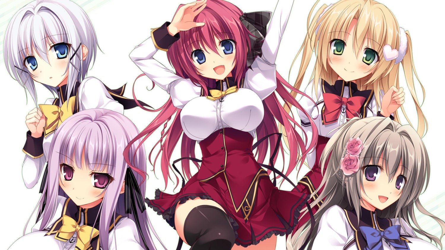asukai_hiiro, feng, karory, kurobane_kamome, onbara_ren, seifuku, tanabata_shiori, thighhighs