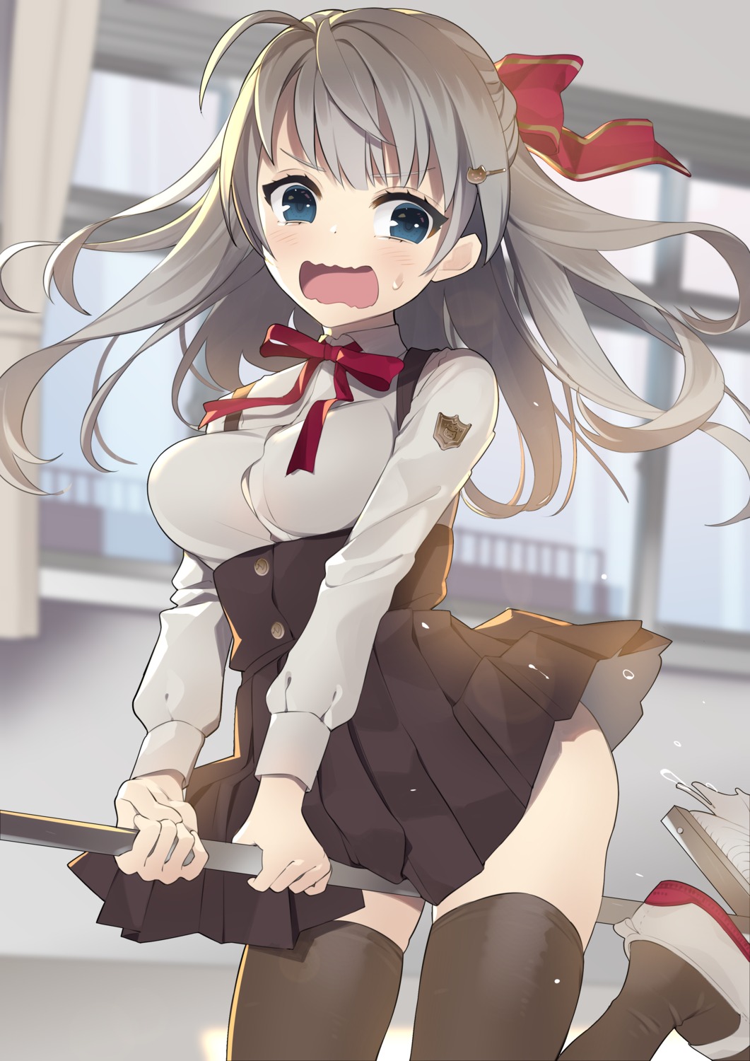 omucchan_(omutyuan), seifuku, skirt_lift, thighhighs