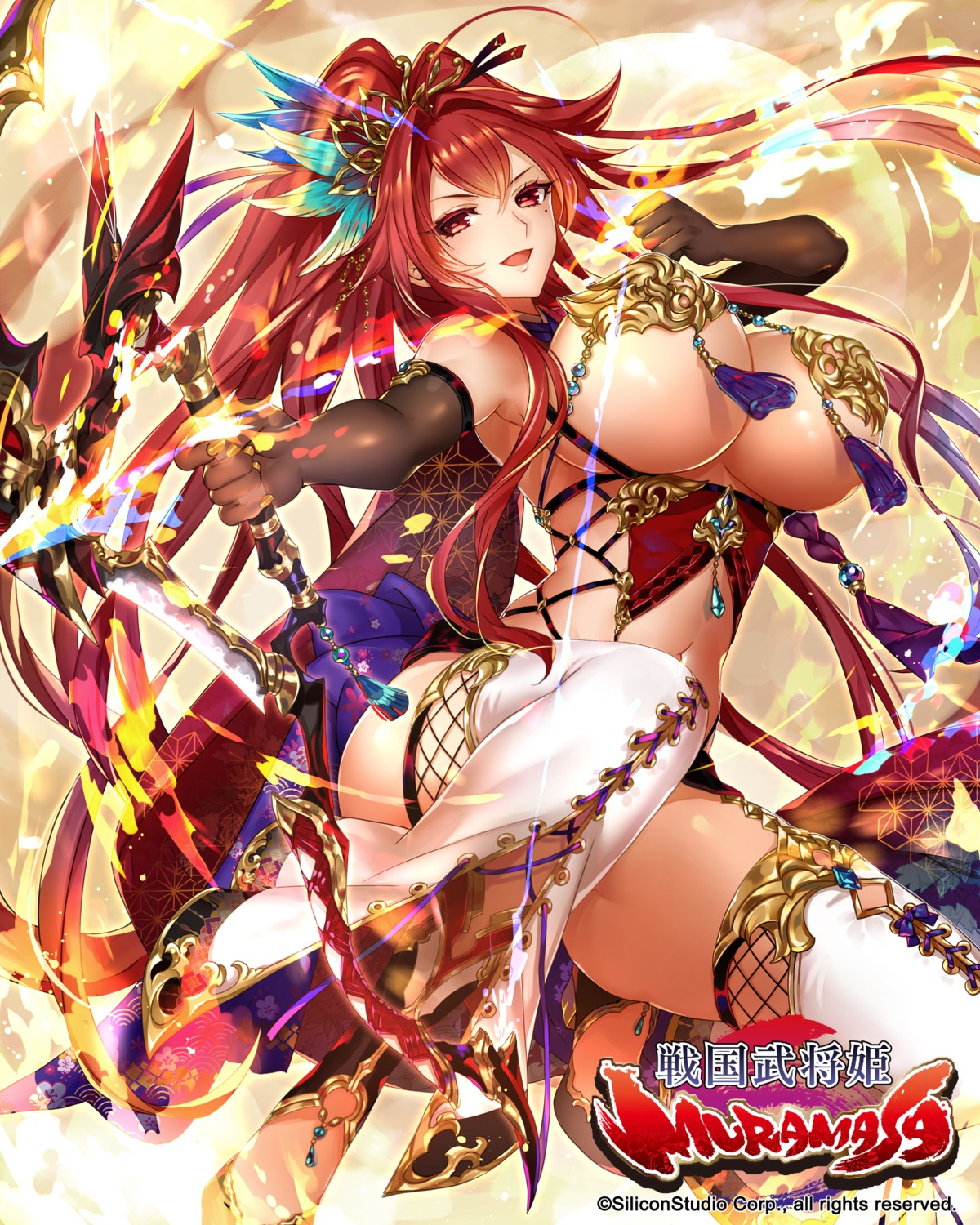 apt, bikini_armor, fishnets, heels, sengoku_bushouki_muramasa, stockings, thighhighs, weapon