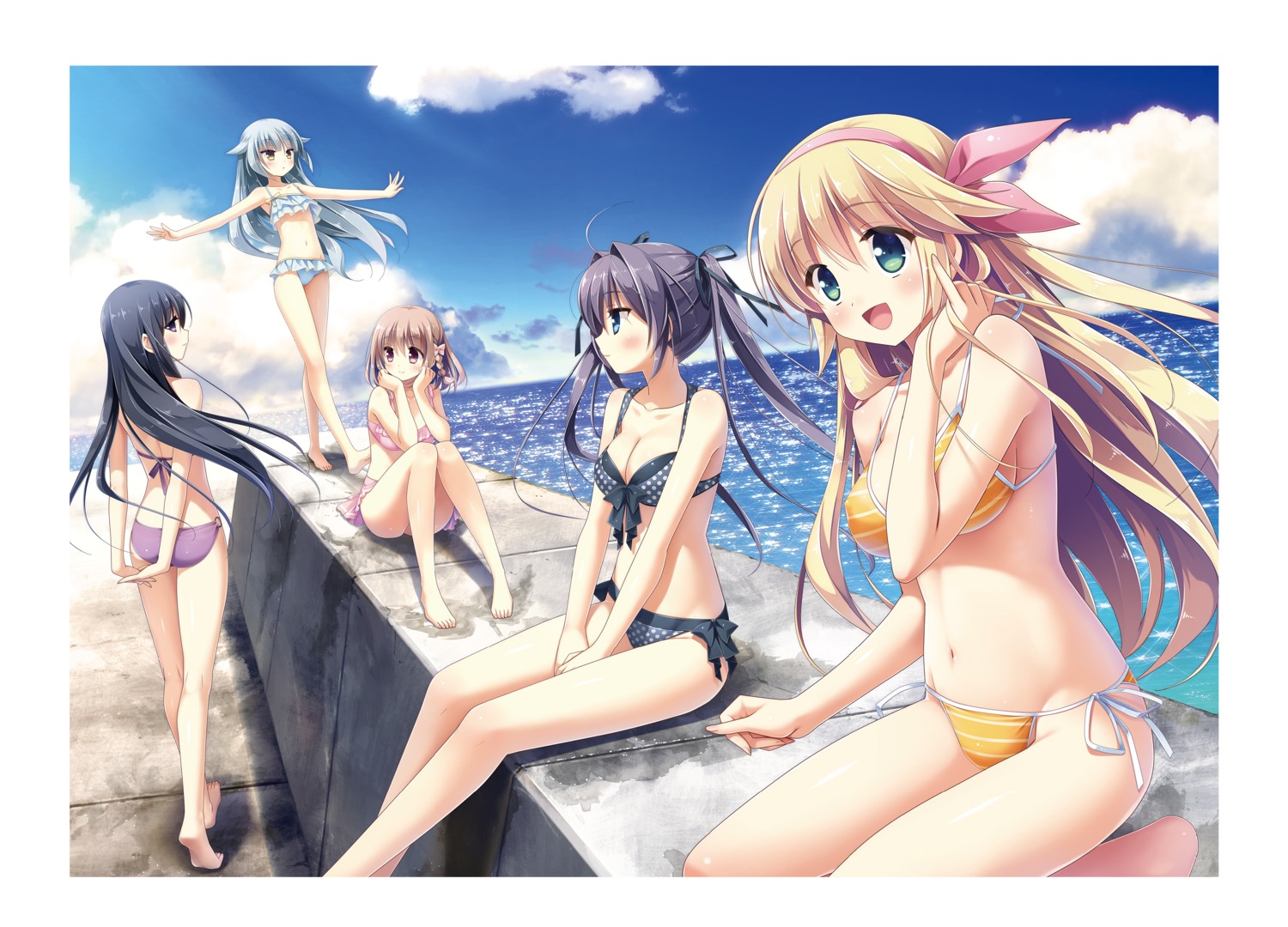 bikini, cleavage, cube, kanekiyo_miwa, mamiya-kunchi_no_itsutsugo_jijou, mamiya_moeri, mamiya_nekoto, mamiya_tamane, mamiya_yakumo, shijouin_ririka, swimsuits