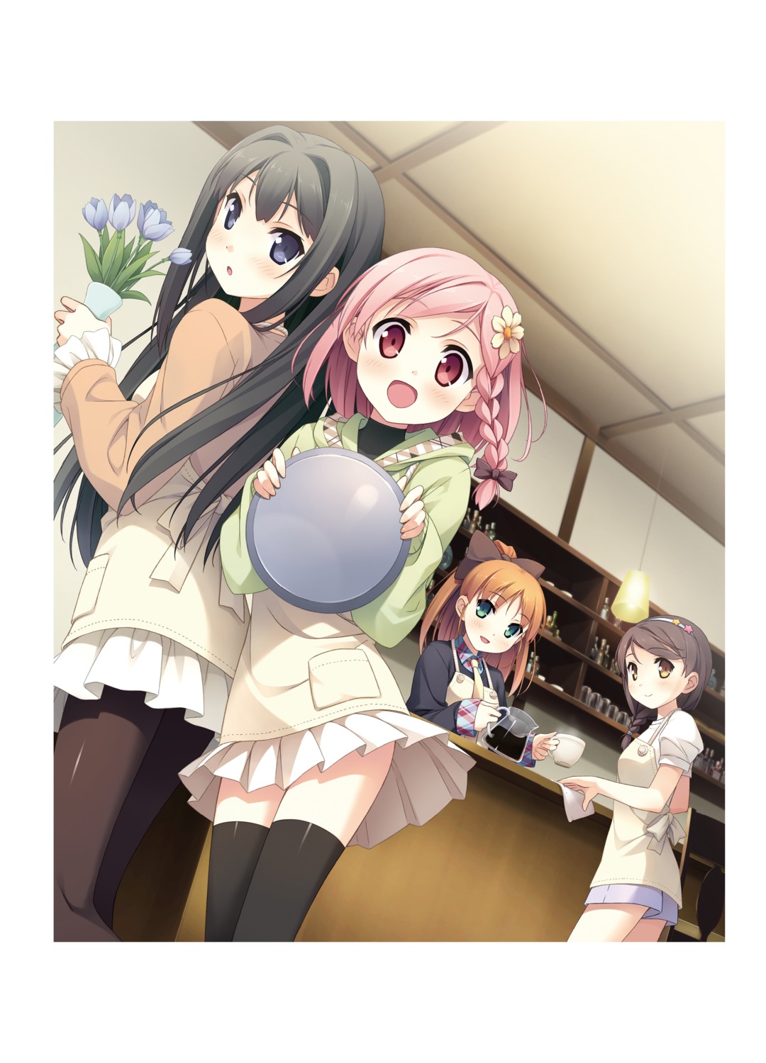ayase_sayuki, cube, hirosaki_kanade, kantoku, minagawa_yuuhi, pantyhose, skirt_lift, sweater