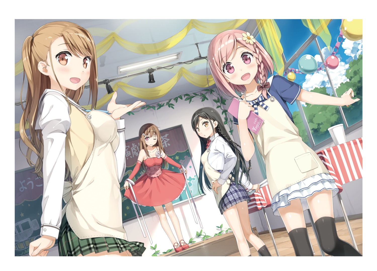 crossover, cube, dress, ichinose_hotori, kantoku, koi_suru_kanojo_no_bukiyou_na_butai, nanase_sena, seifuku
