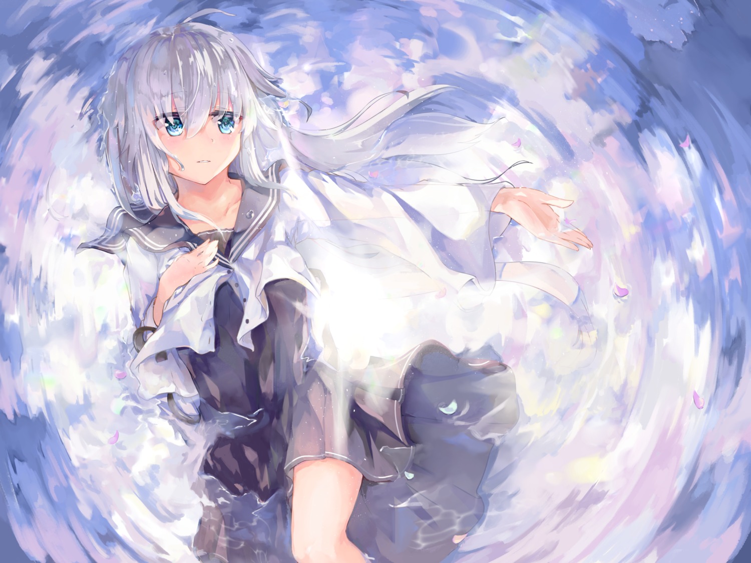 breast_hold, hibiki_(kancolle), kantai_collection, koomoi, seifuku, wet