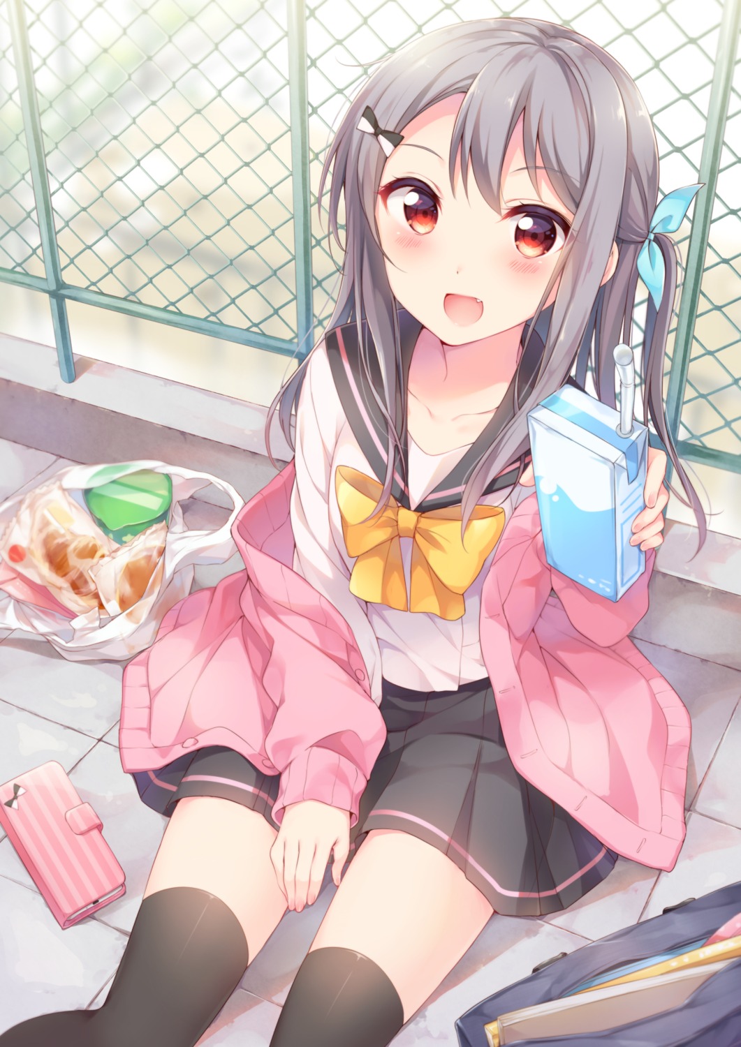 hazuki_(sutasuta), seifuku, sweater, thighhighs