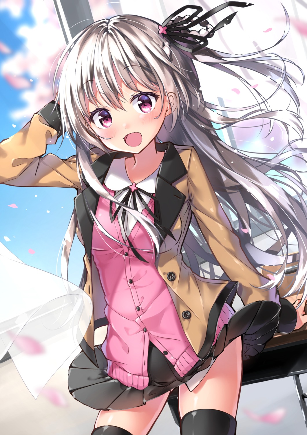 seifuku, skirt_lift, sweater, thighhighs, yaki_mayu