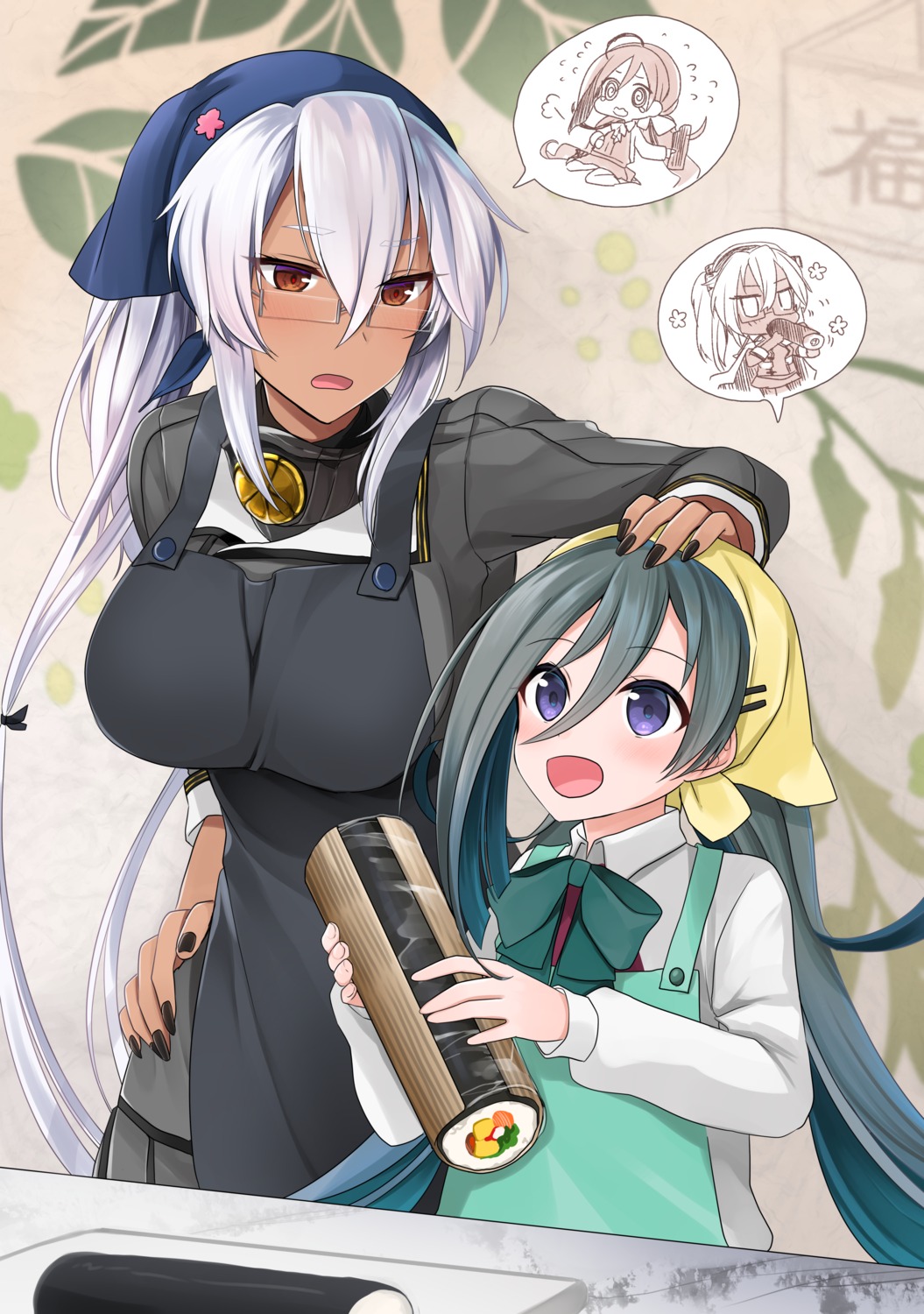 kantai_collection, kiyoshimo_(kancolle), megane, musashi_(kancolle), uniform, yunamaro