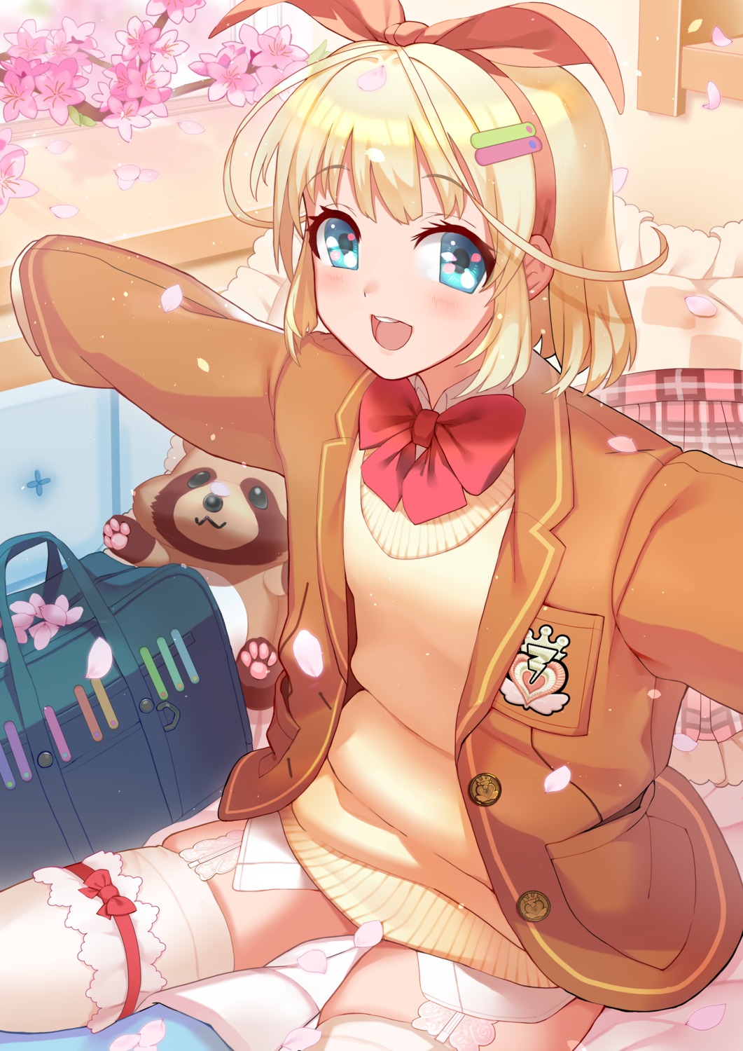garter, houen, seifuku, stockings, sweater, thighhighs