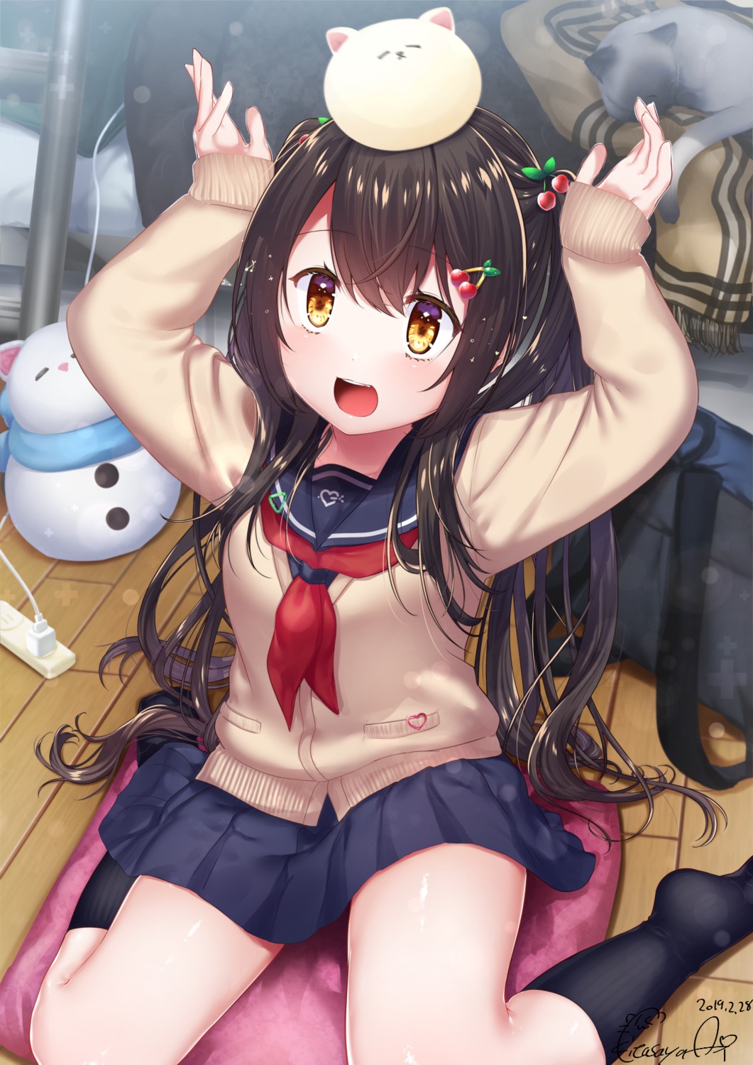 kitasaya_ai, neko, seifuku, sweater