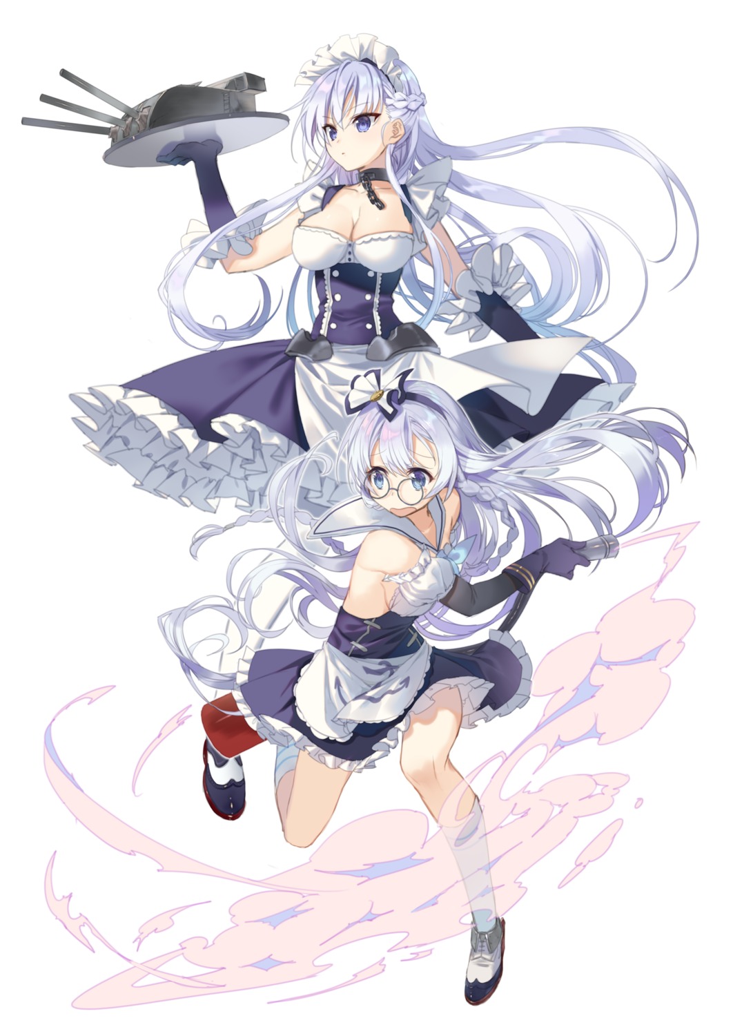 azur_lane, belfast_(azur_lane), cleavage, edinburgh_(azur_lane), maid, megane, yusano