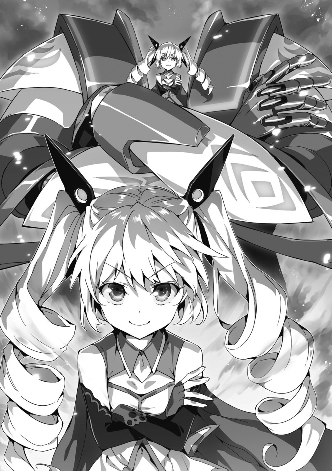 breast_hold, hisasi, masou_gakuen_hxh, mecha, monochrome, ragres