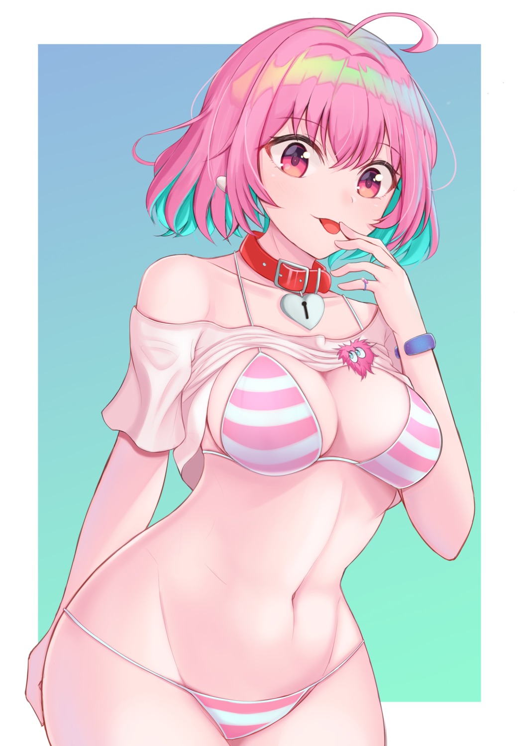 bikini, cleavage, pipipipyu, shirt_lift, swimsuits, the_idolm@ster, the_idolm@ster_cinderella_girls, yumemi_riamu