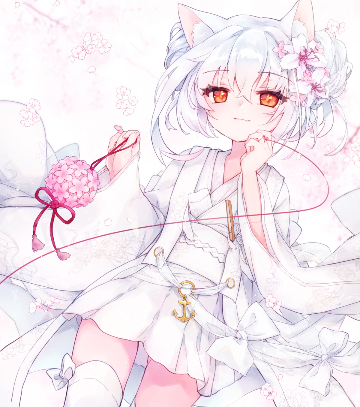 animal_ears, azur_lane, japanese_clothes, shichijou_natori, thighhighs, yukikaze_(azur_lane)