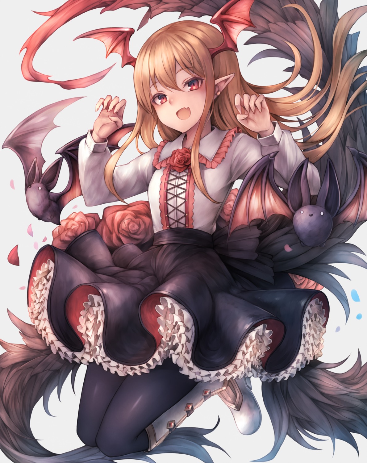 granblue_fantasy, heels, pantyhose, pointy_ears, snm_(sunimi), vampy_(shingeki_no_bahamut), wings