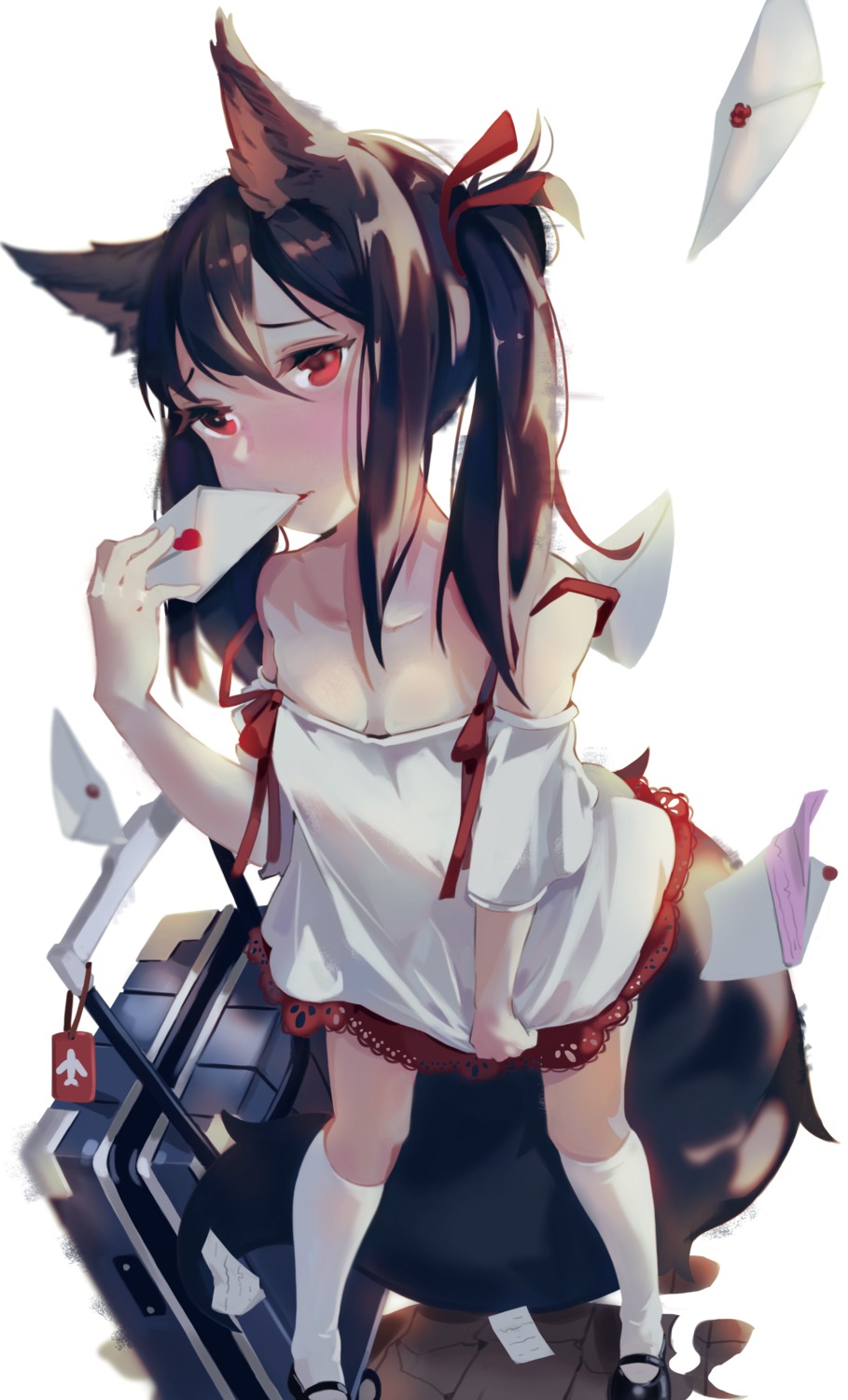 animal_ears, dress, mozhi, no_bra, tail