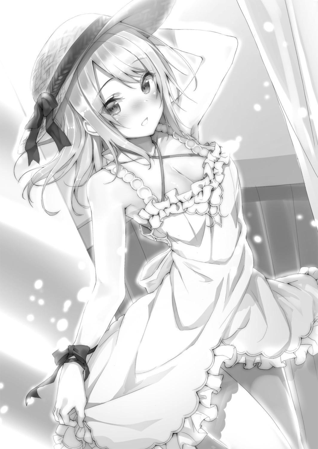 cleavage, dress, monochrome, shimofuri, summer_dress