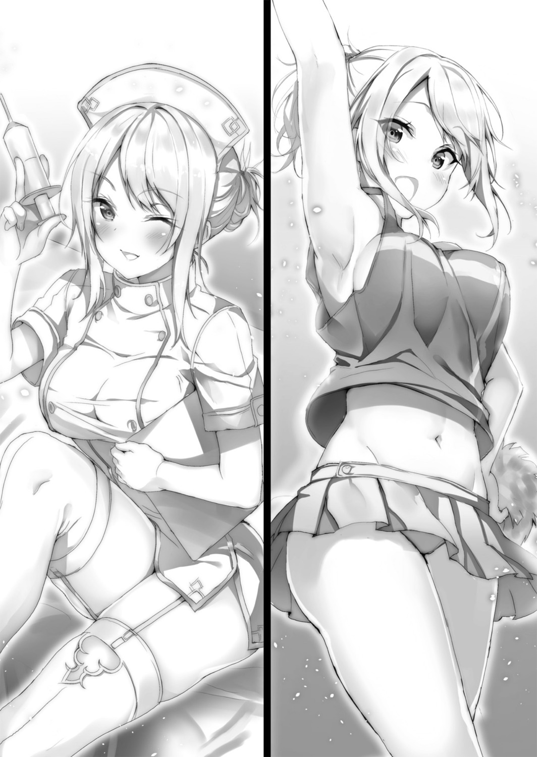 cheerleader, monochrome, nurse, pantsu, shimofuri, stockings, thighhighs
