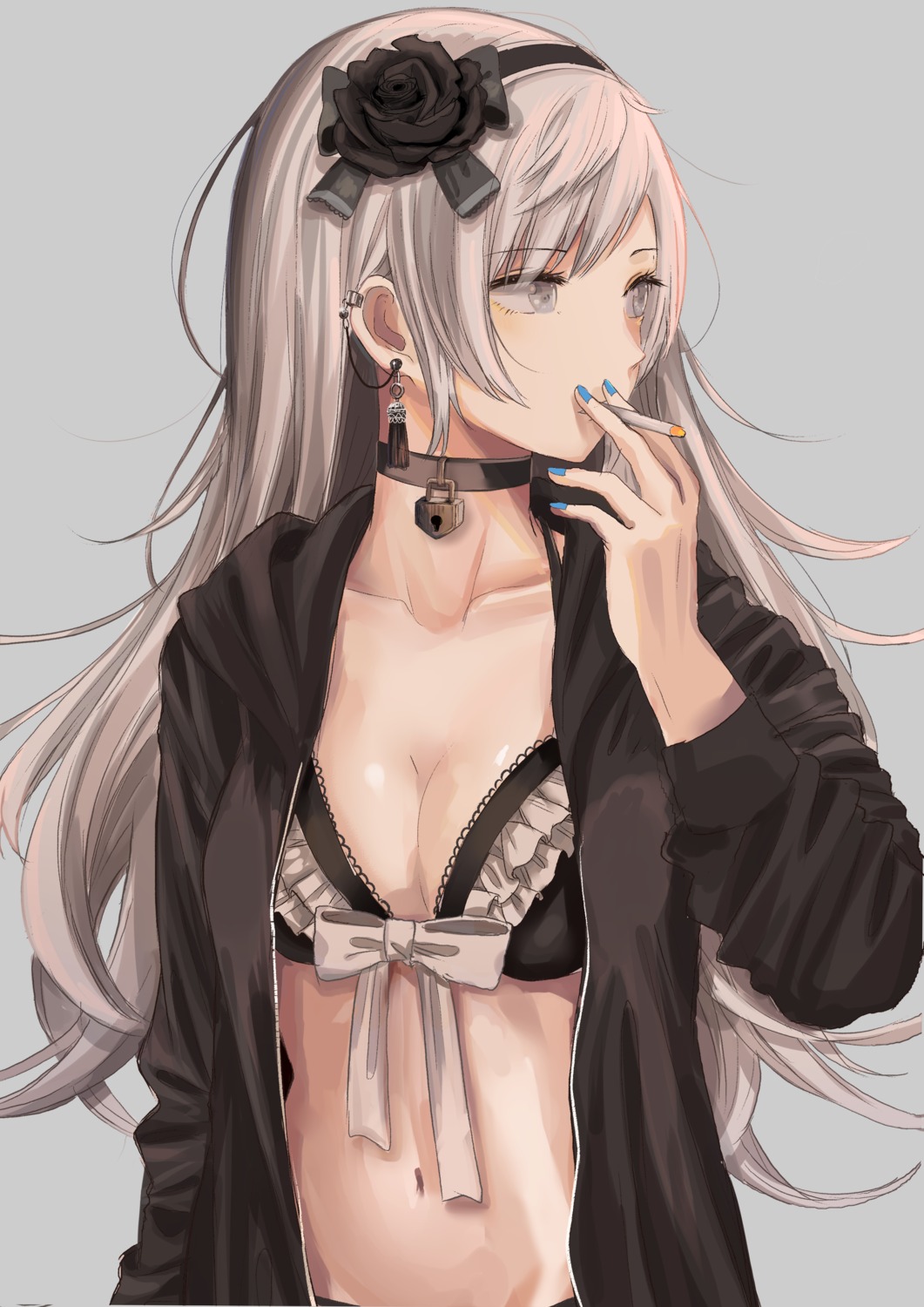 bra, cleavage, ibuki_(ibuki0118), open_shirt, smoking