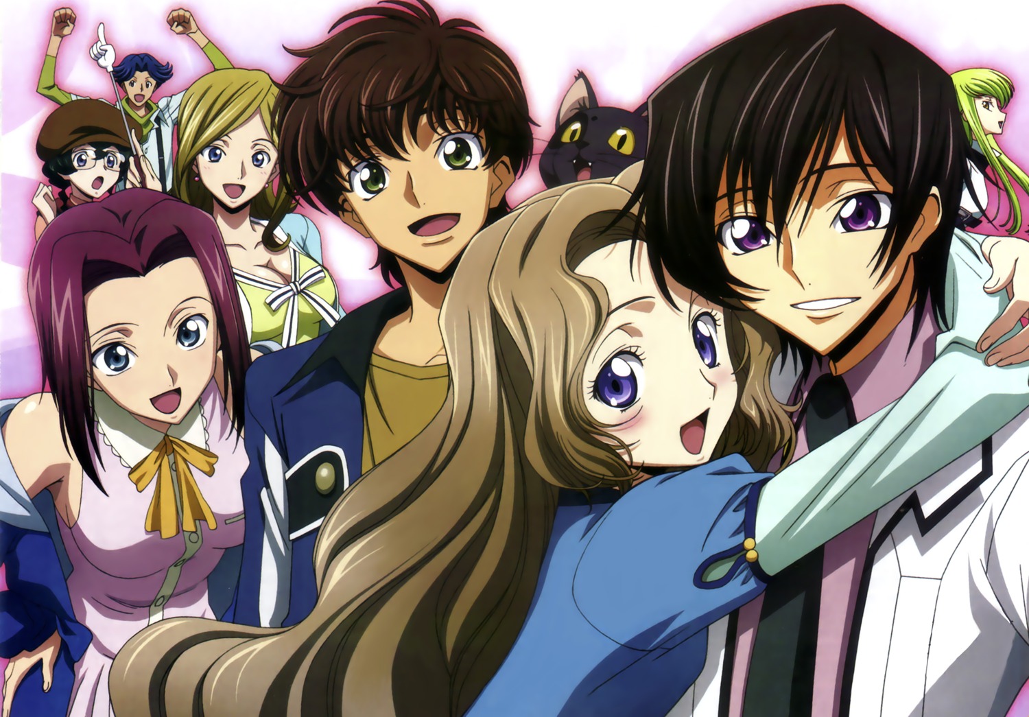 arthur_(code_geass), c.c., code_geass, kallen_stadtfeld, kogure_masahiro, kururugi_suzaku, lelouch_lamperouge, milly_ashford