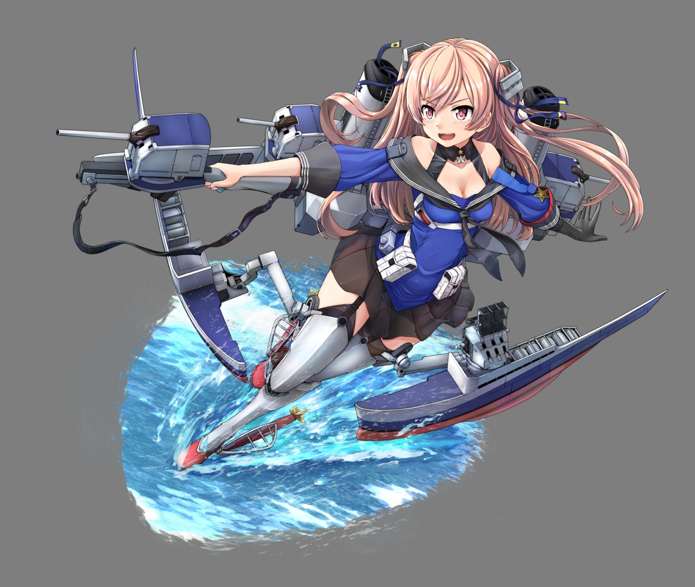cleavage, johnston_(kancolle), kantai_collection, seifuku, stockings, thighhighs, tr-6, transparent_png