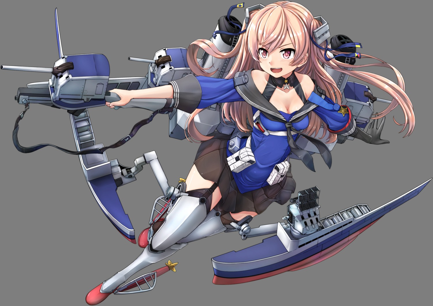 cleavage, johnston_(kancolle), kantai_collection, seifuku, stockings, thighhighs, tr-6, transparent_png