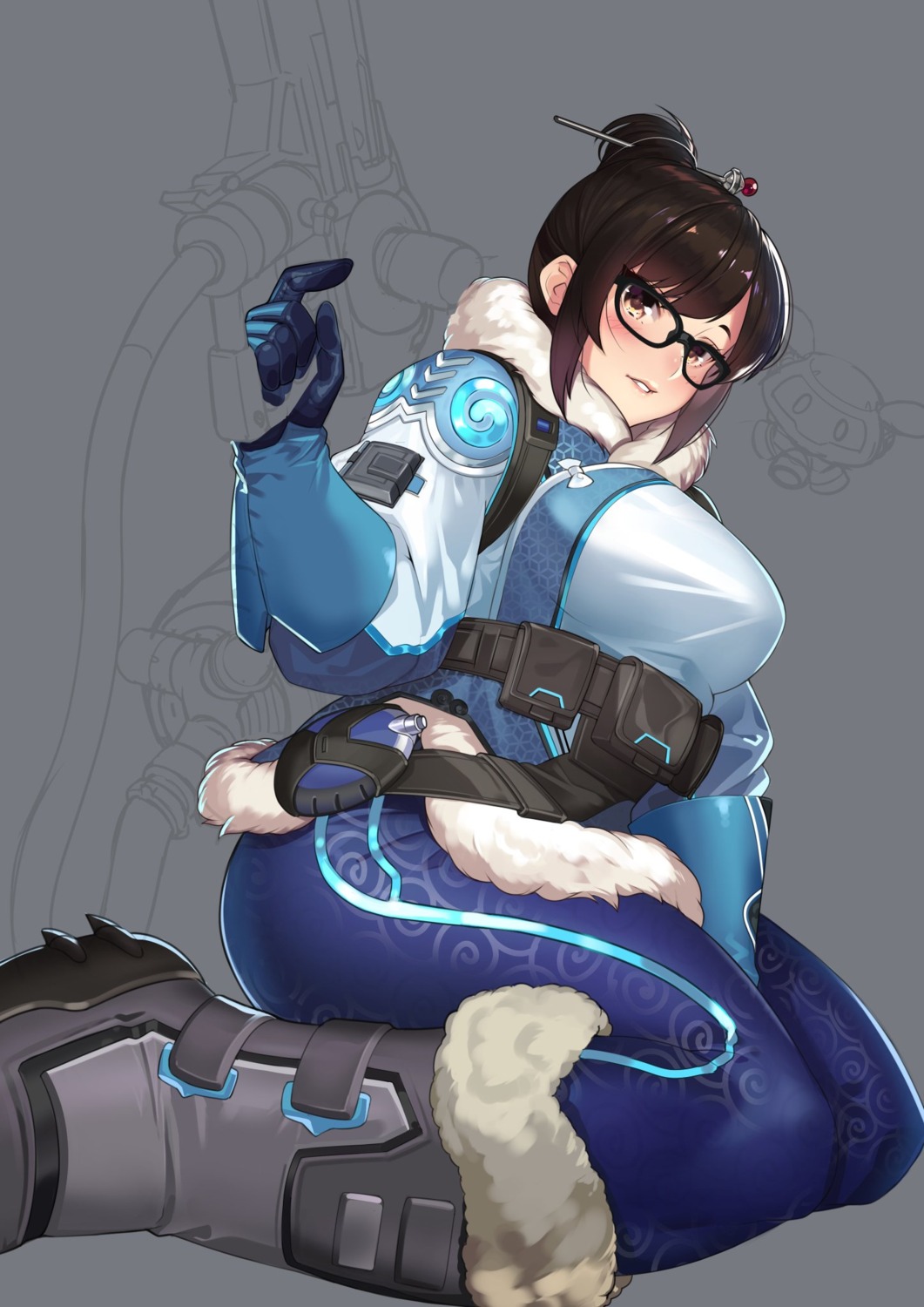 gun, kagematsuri, megane, mei_(overwatch), overwatch