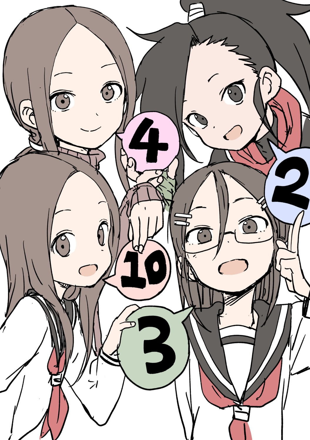 karakai_jouzu_no_(moto)_takagi-san, karakai_jouzu_no_takagi-san, koi_ni_koisuru_yukari-chan, kunoichi_tsubaki_no_mune_no_uchi, megane, seifuku, takagi-san, tsubaki_(kunoichi_tsubaki_no_mune_no_uchi), yamamoto_souichirou