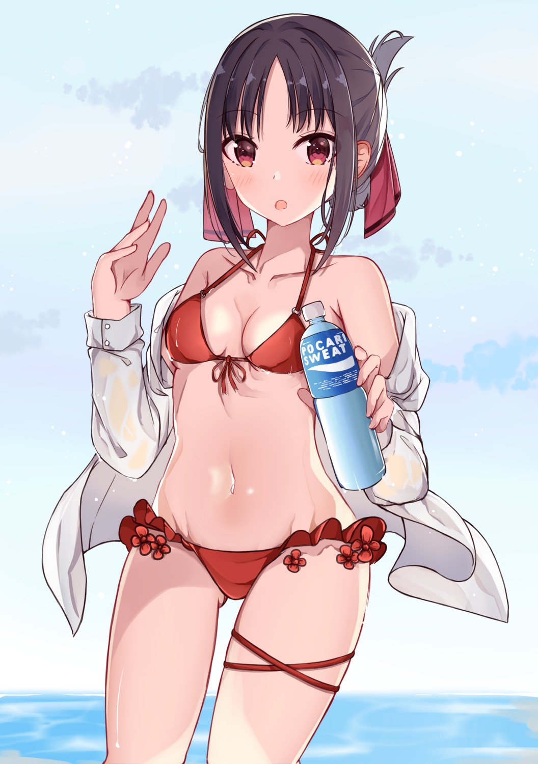 bikini, garter, kaguya-sama_wa_kokurasetai_~tensai-tachi_no_renai_zunousen~, norazura, open_shirt, shinomiya_kaguya, swimsuits