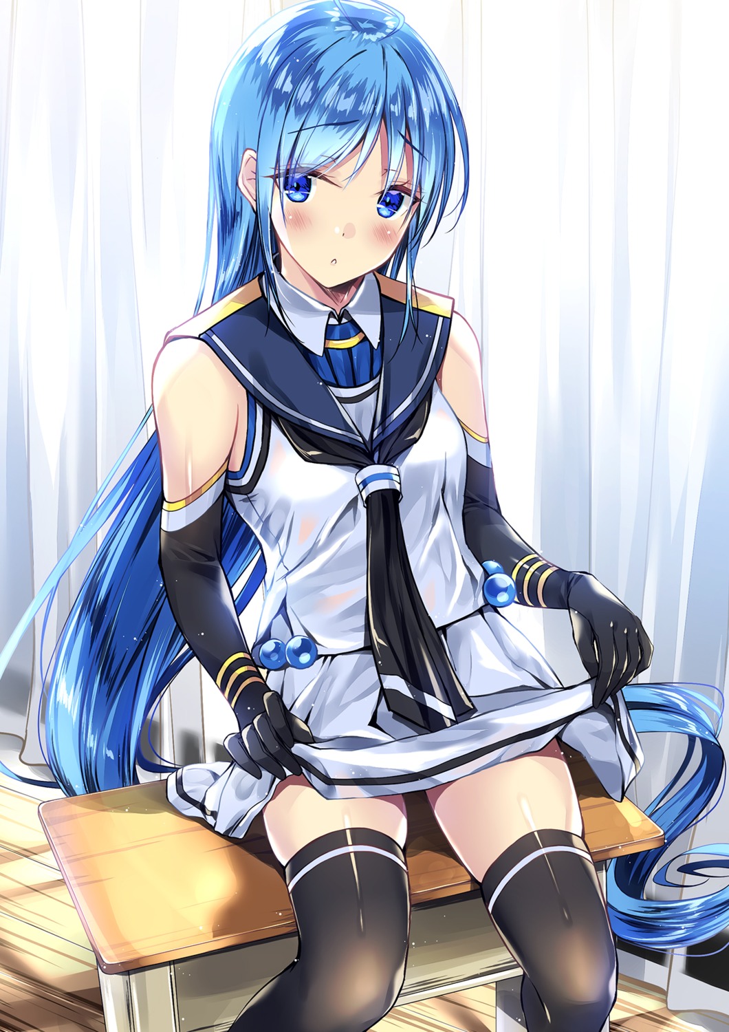 kantai_collection, kobayashi_chisato, samidare_(kancolle), skirt_lift, thighhighs, uniform