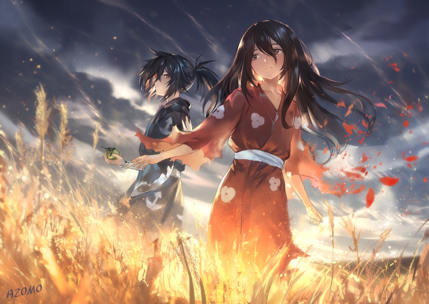azomo, dororo_(character), dororo_(manga), hyakkimaru_(dororo), torn_clothes, yukata