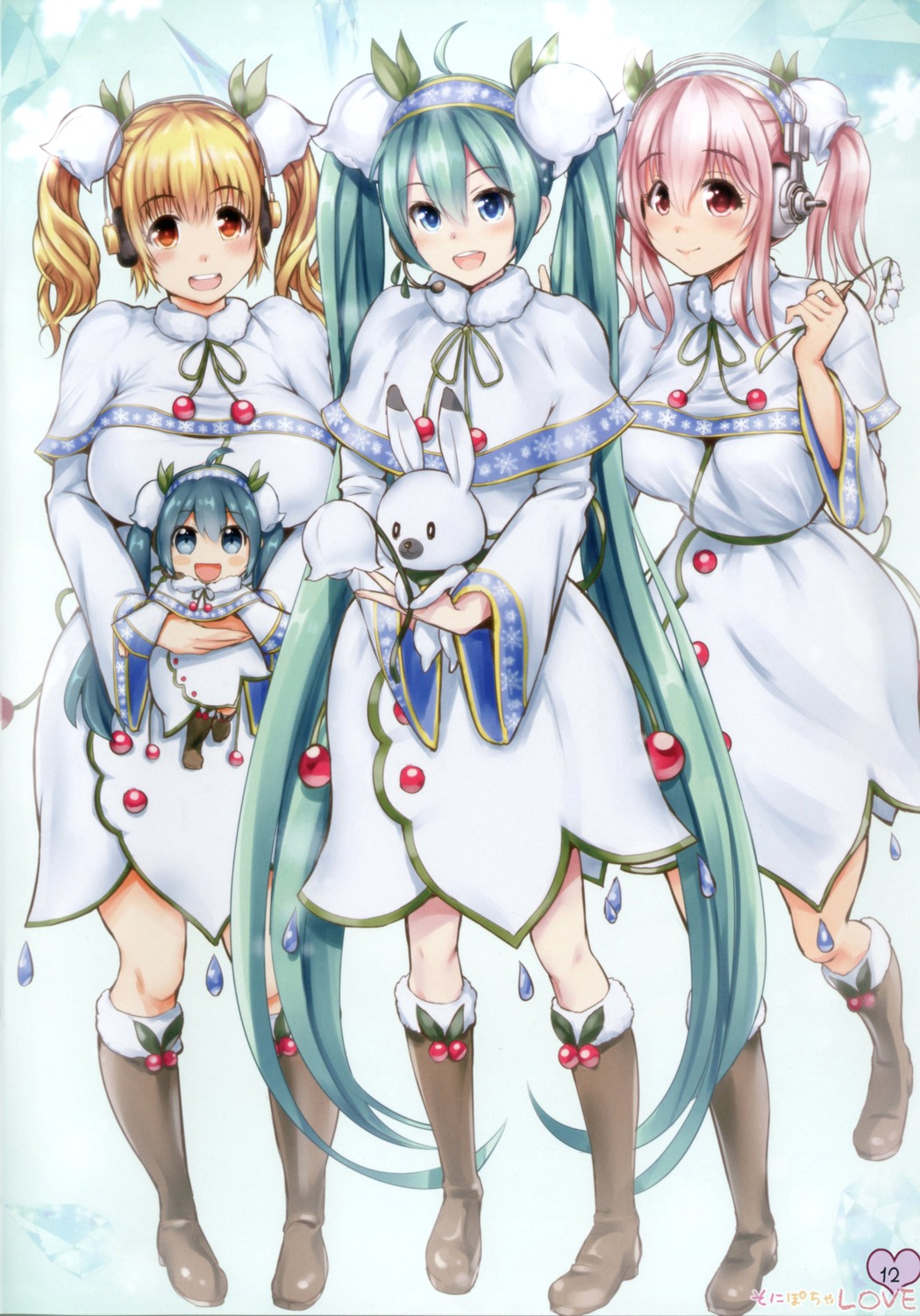 chibi, ganari_ryuu, hatsune_miku, headphones, sonico, super_pochaco, super_sonico, vocaloid