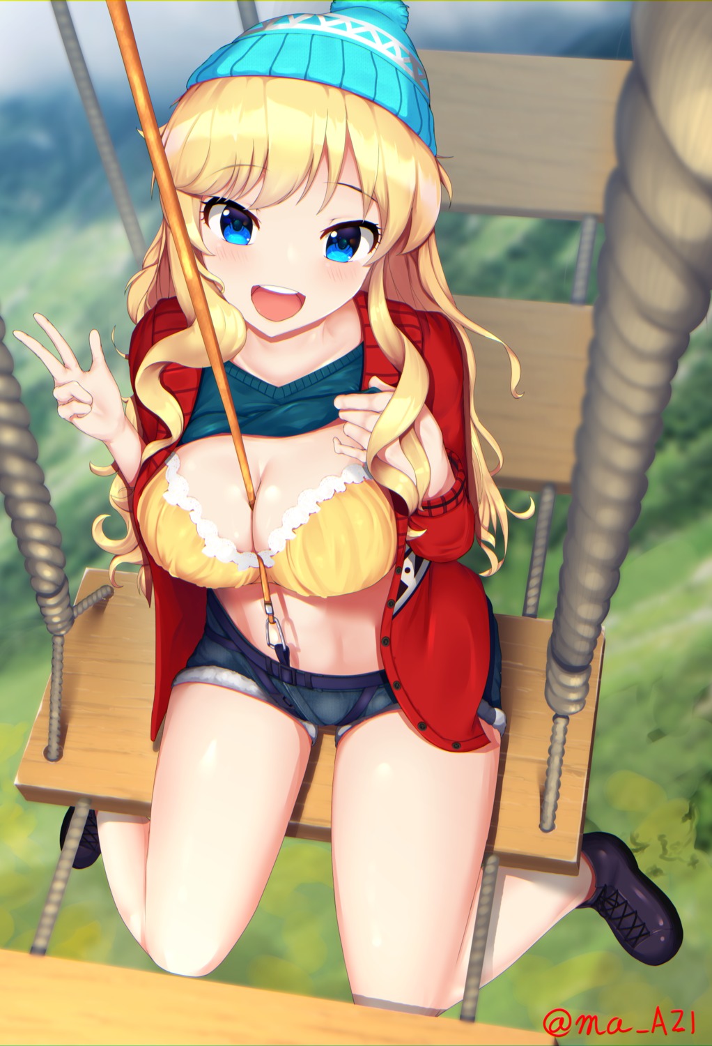 bra, cleavage, ma_azi, ootsuki_yui, open_shirt, shirt_lift, the_idolm@ster, the_idolm@ster_cinderella_girls