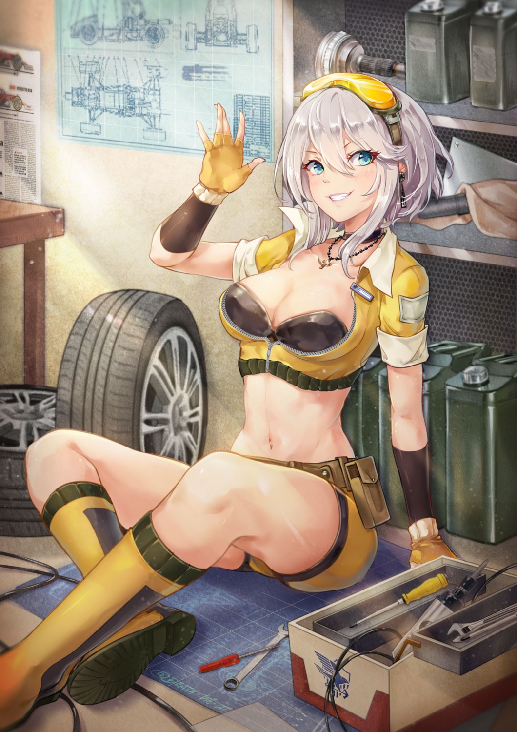 azur_lane, bra, cleavage, death-the-cat, open_shirt, washington_(azur_lane)