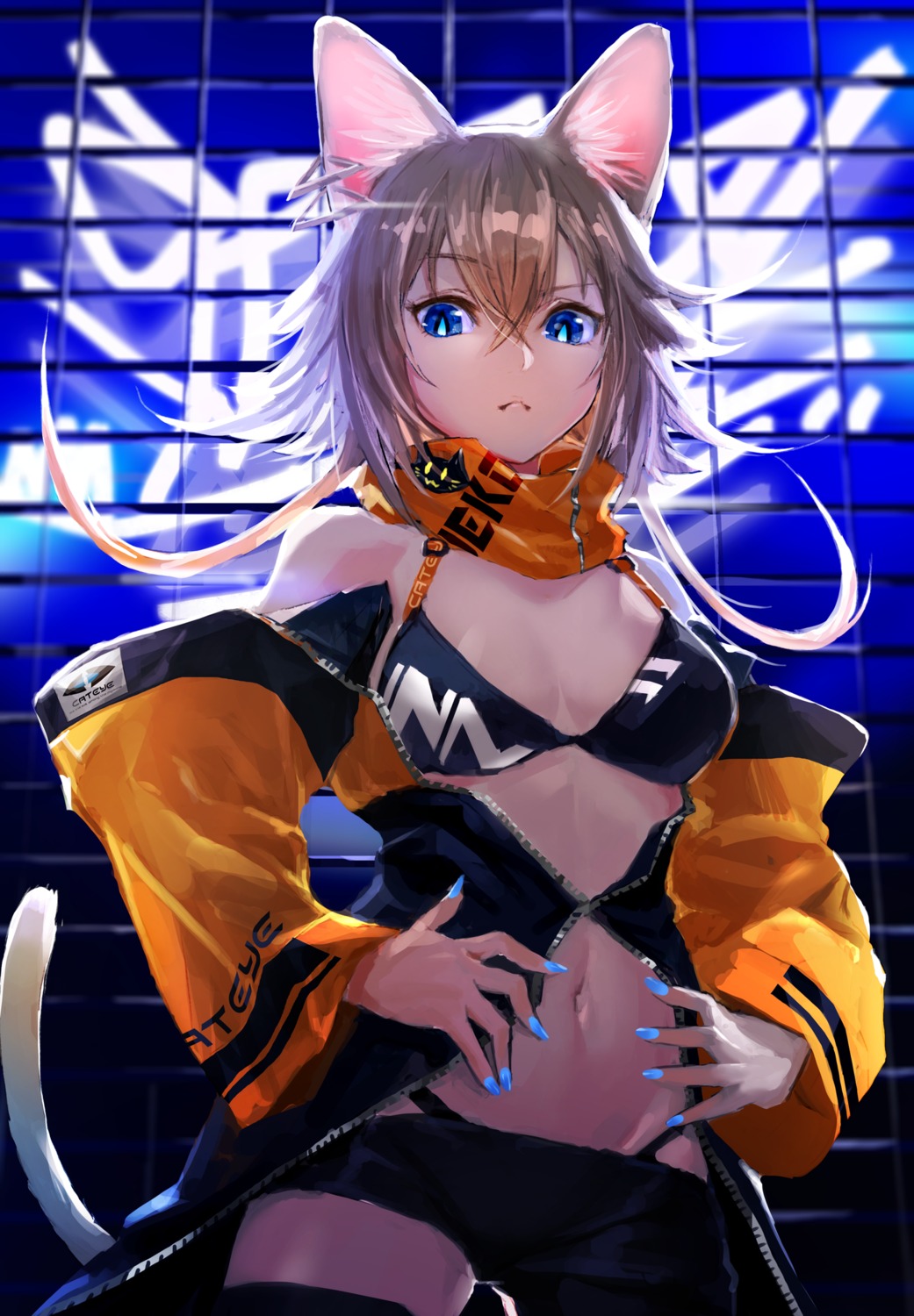 animal_ears, bikini, cleavage, mage_(replica), open_shirt, swimsuits, tail, thighhighs