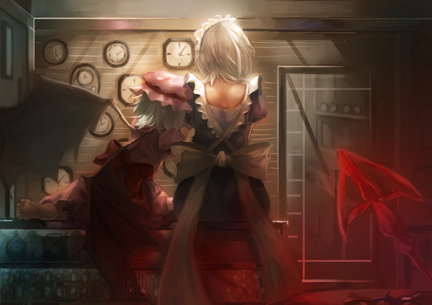 izayoi_sakuya, maid, remilia_scarlet, ririri, touhou, wings