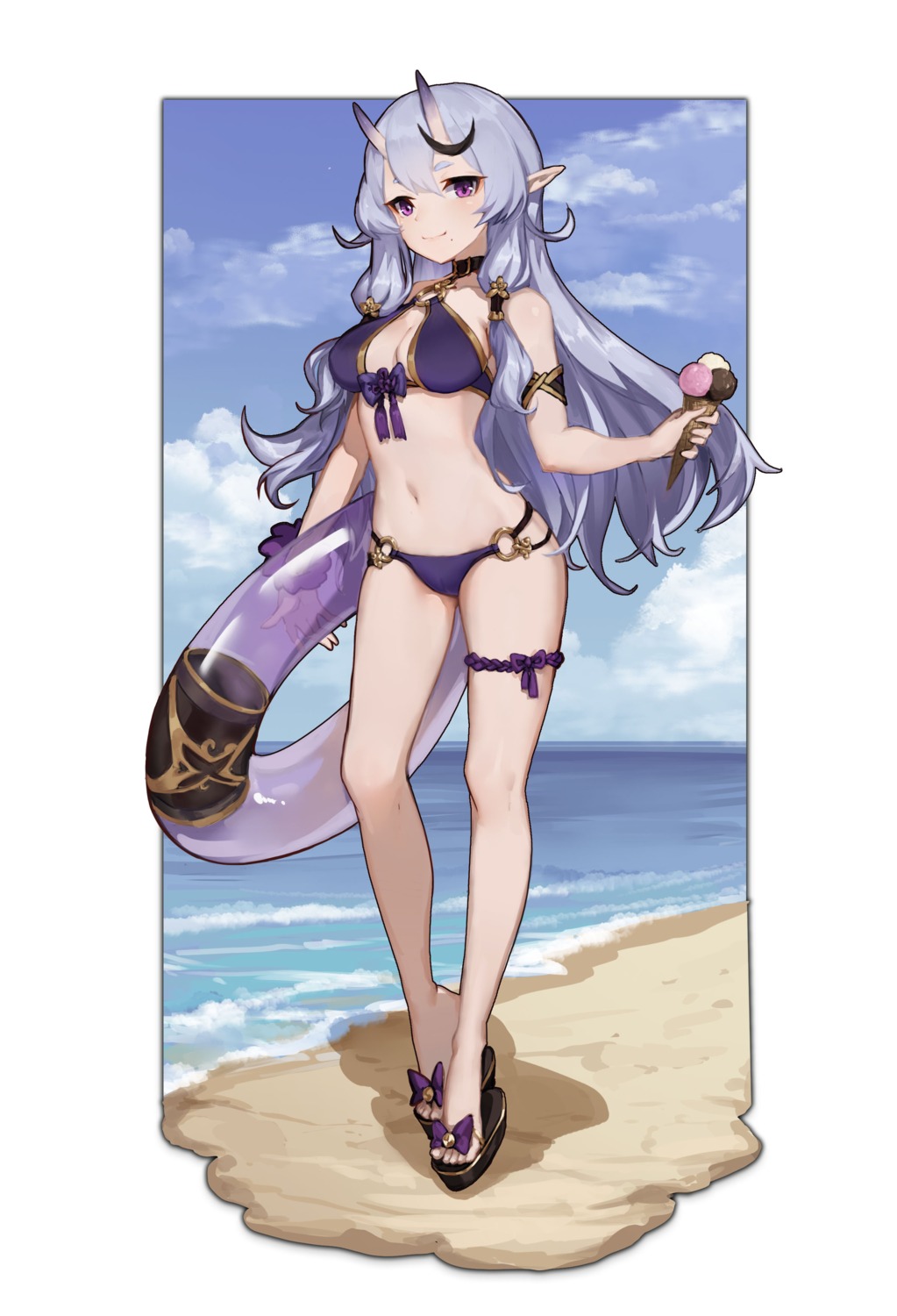 bikini, cleavage, garter, horns, nijisanji, nijisanji_seeds, pointy_ears, reisun001