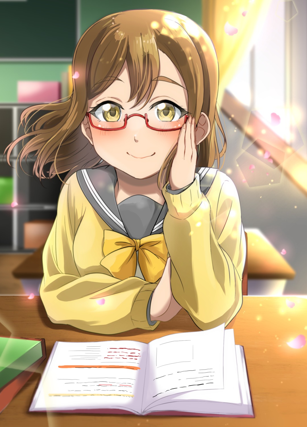 kunikida_hanamaru, love_live!_(series), love_live!_sunshine!!, megane, seifuku, sweater, vorupi