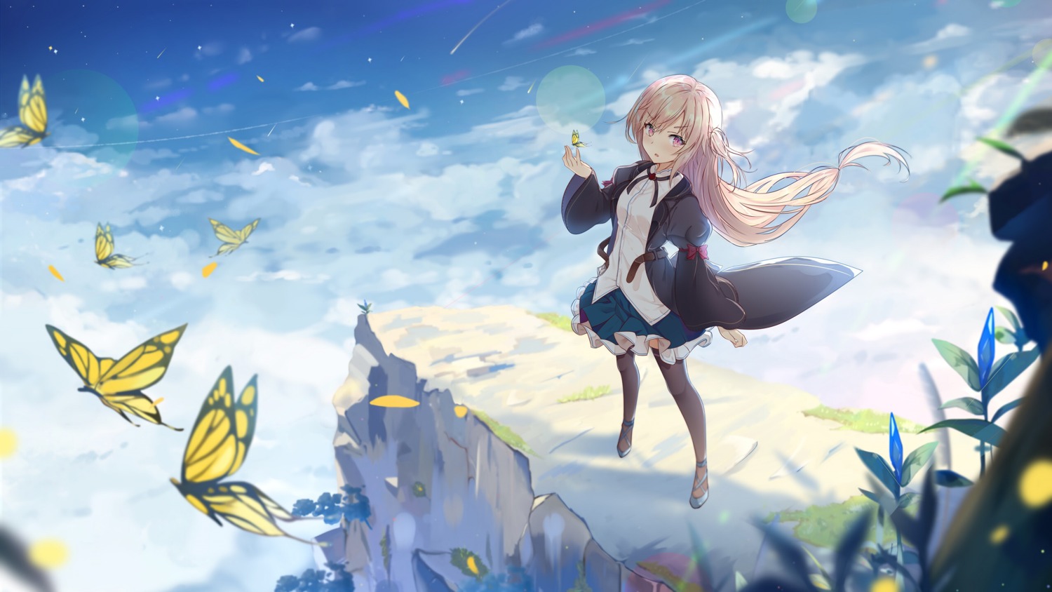 guanghe_zuoyong_de_de_yezi, landscape, thighhighs