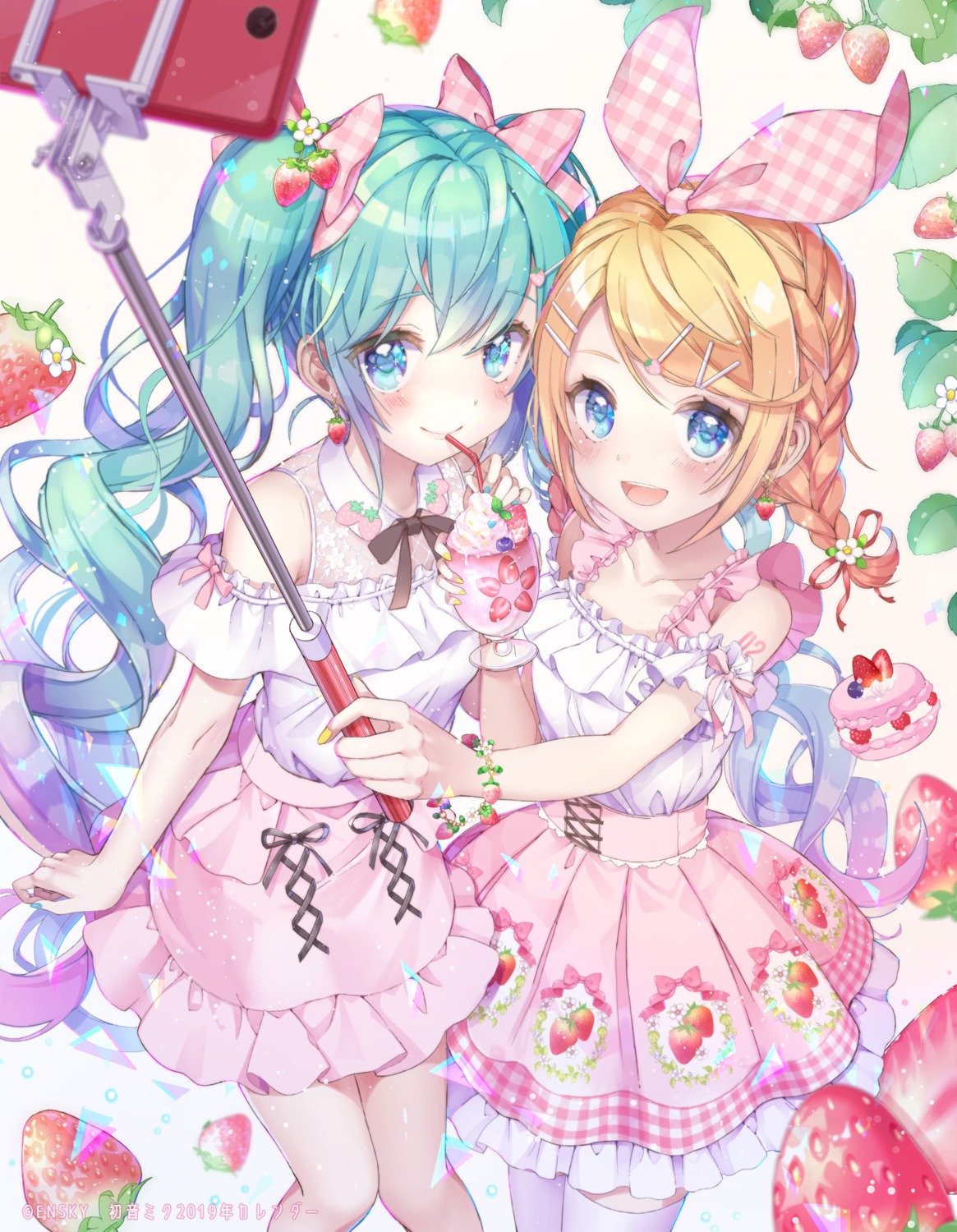 hatsune_miku, kagamine_rin, sakura_shiori, see_through, tattoo, thighhighs, vocaloid