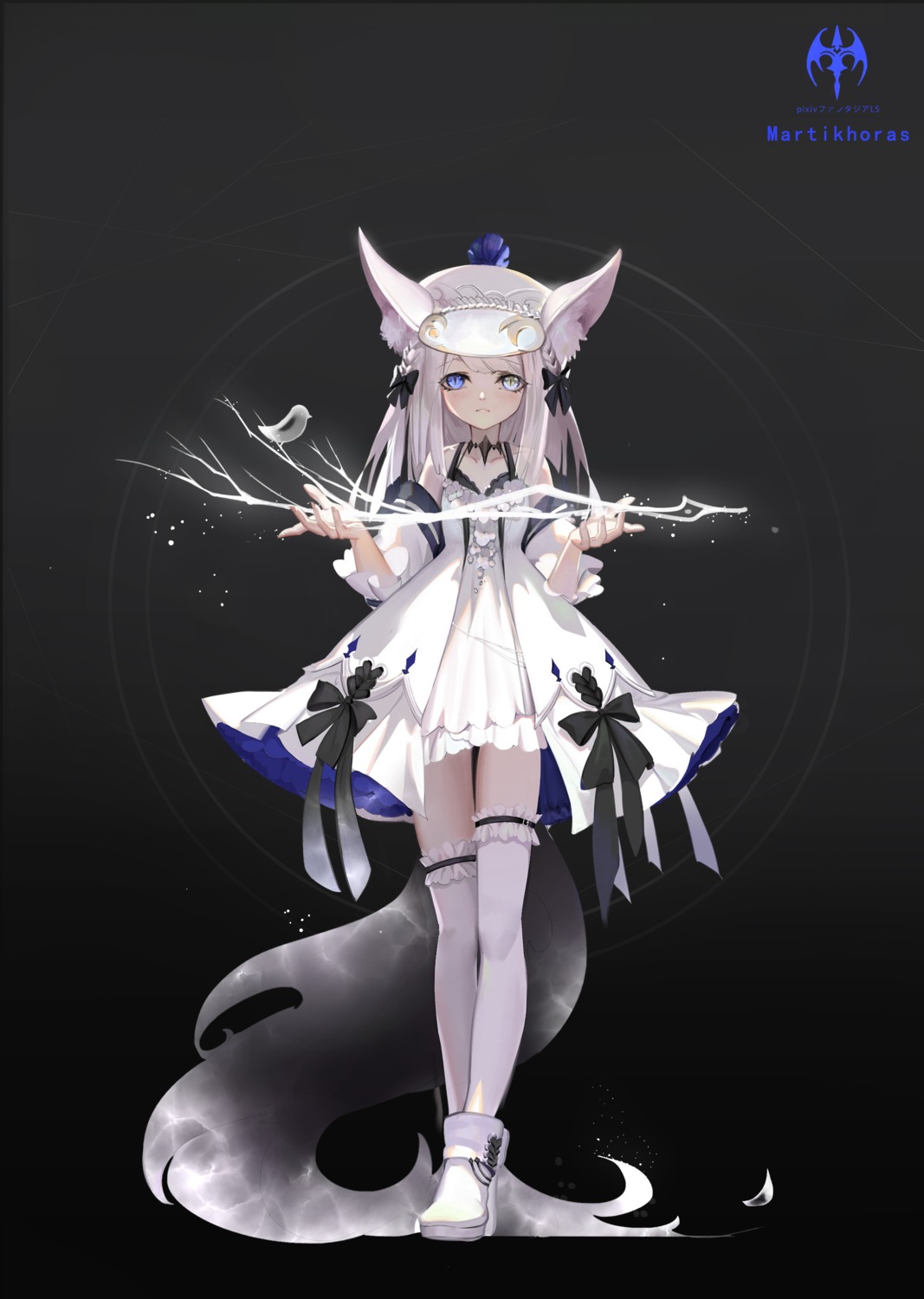 animal_ears, dress, heterochromia, pixiv_fantasia, pixiv_fantasia_last_saga, tail, thighhighs, toshio