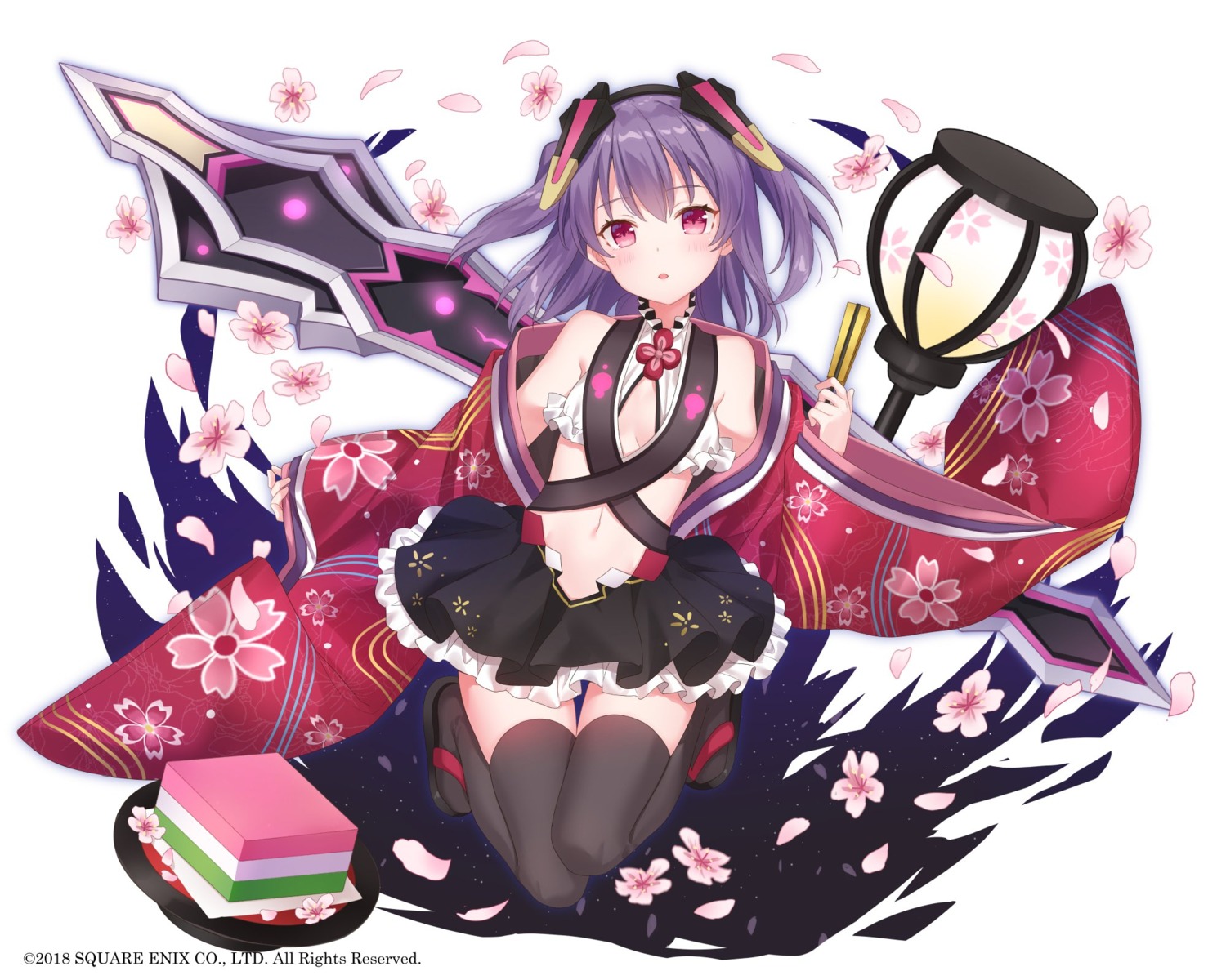 cleavage, hangyakusei_million_arthur, japanese_clothes, jimmy, no_bra, thighhighs