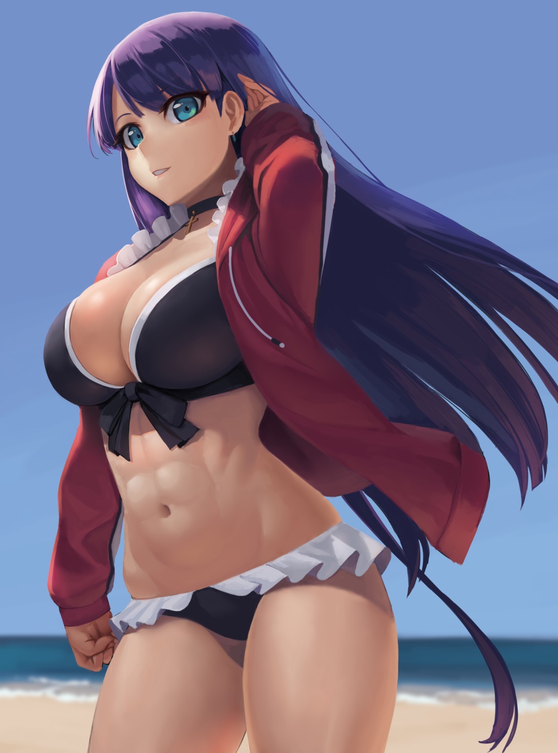 bikini, cleavage, fate/grand_order, open_shirt, ranma_(kamenrideroz), saint_martha, swimsuits