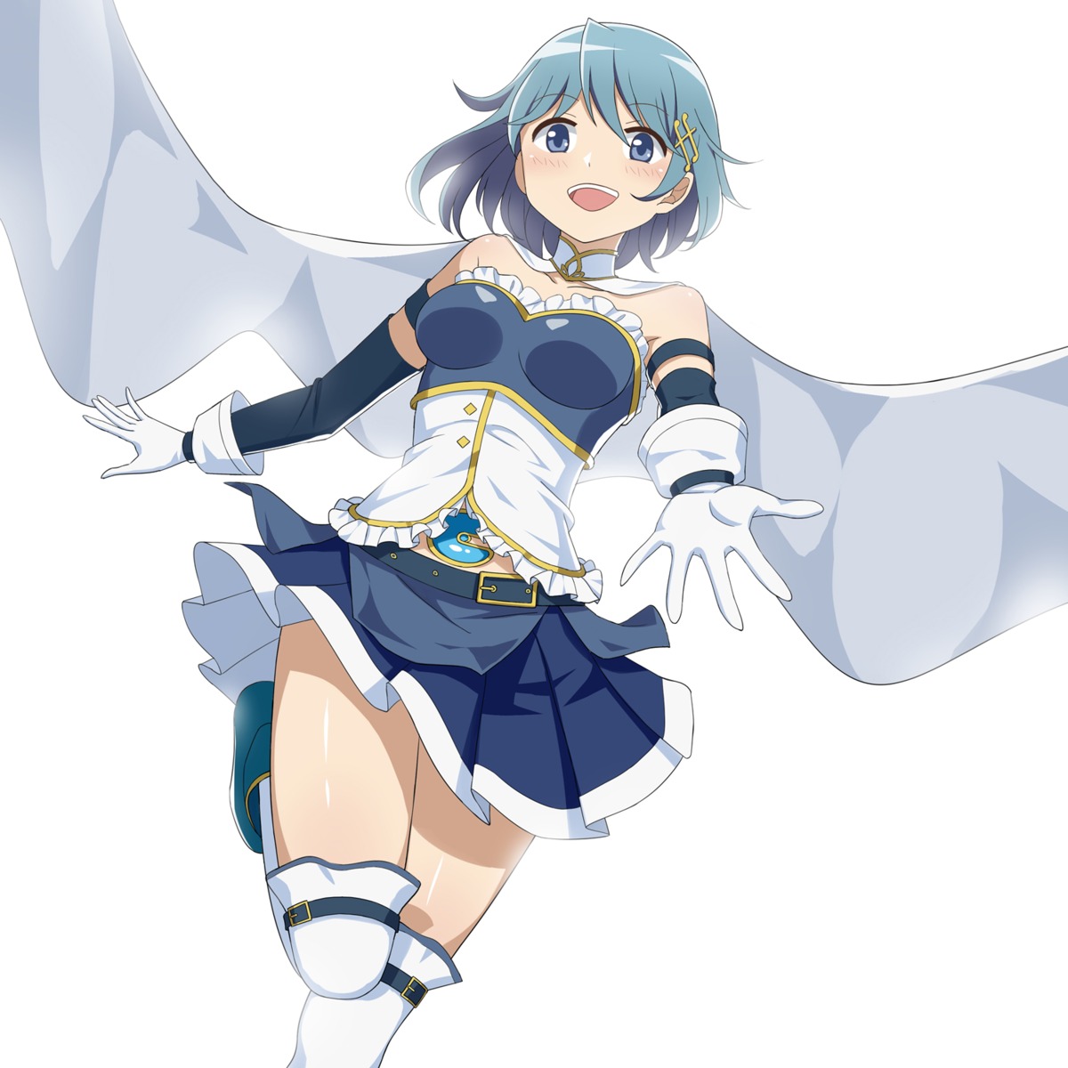 cleavage, du_mogu, mahou_shoujo_madoka_magica, miki_sayaka, skirt_lift, thighhighs