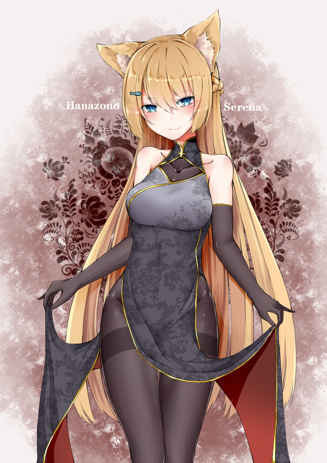 animal_ears, anotoki_ashi, chinadress, hanazono_serena, indie_virtual_youtuber, pantyhose, skirt_lift