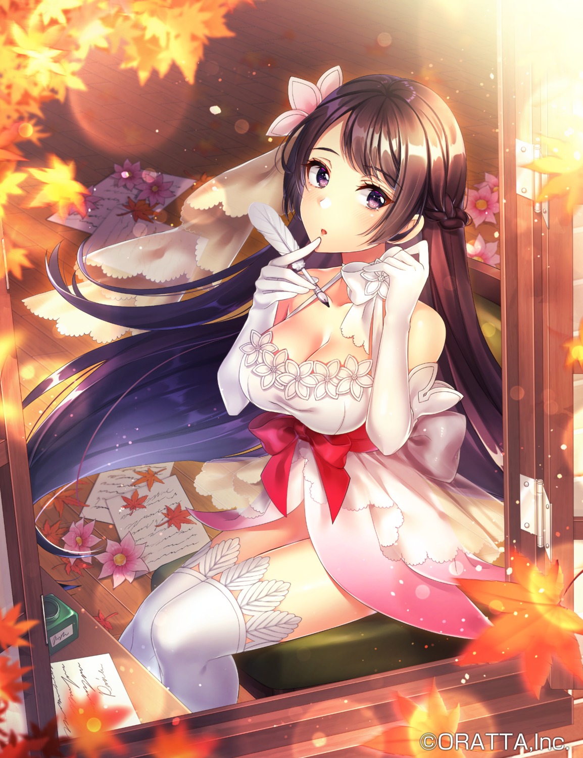 chloris_garden, cleavage, dress, kitazume_kumie, thighhighs