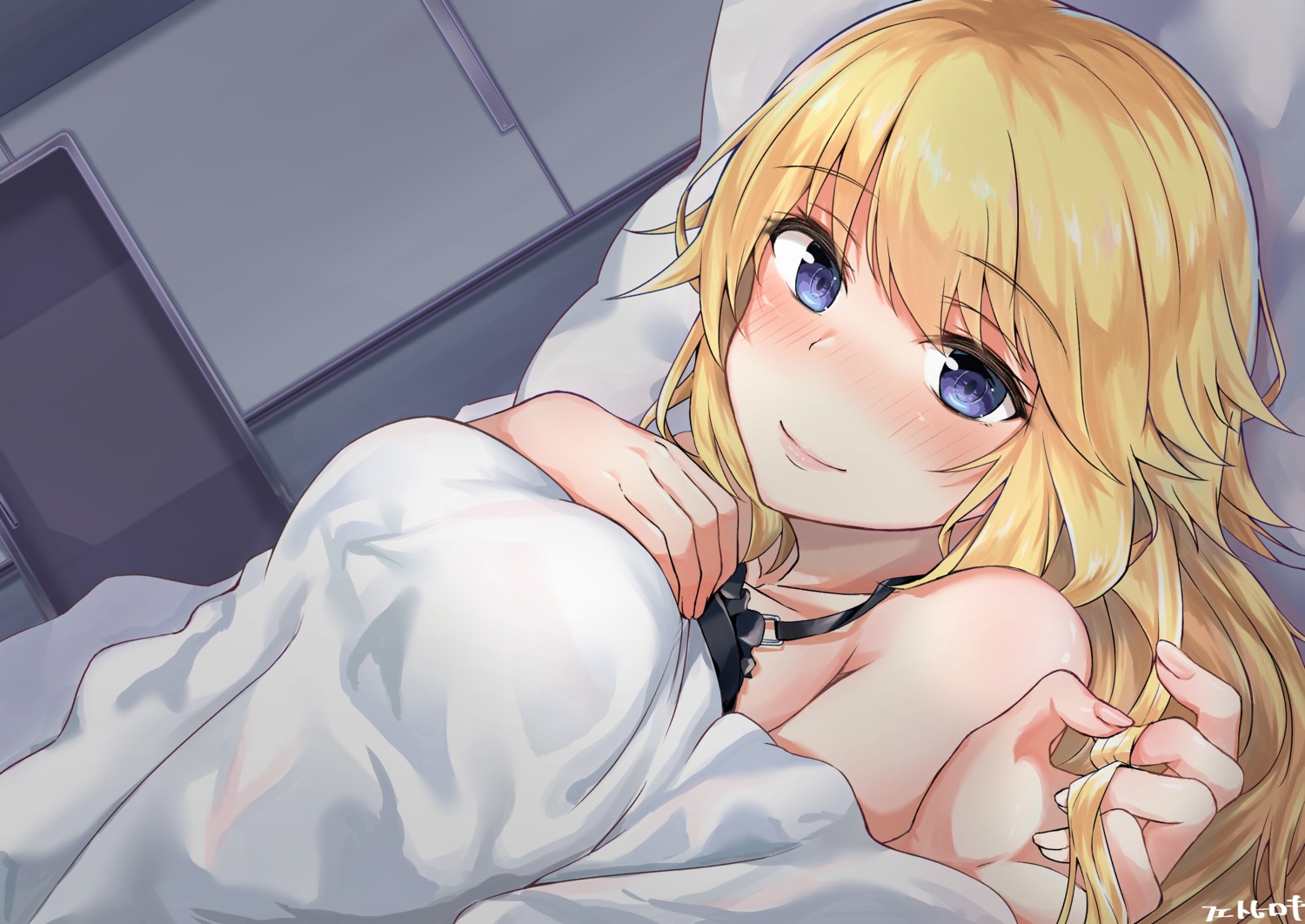 artist_revision, breast_hold, fate/grand_order, fueto_hiroki, jeanne_d'arc, jeanne_d'arc_(fate), sheets