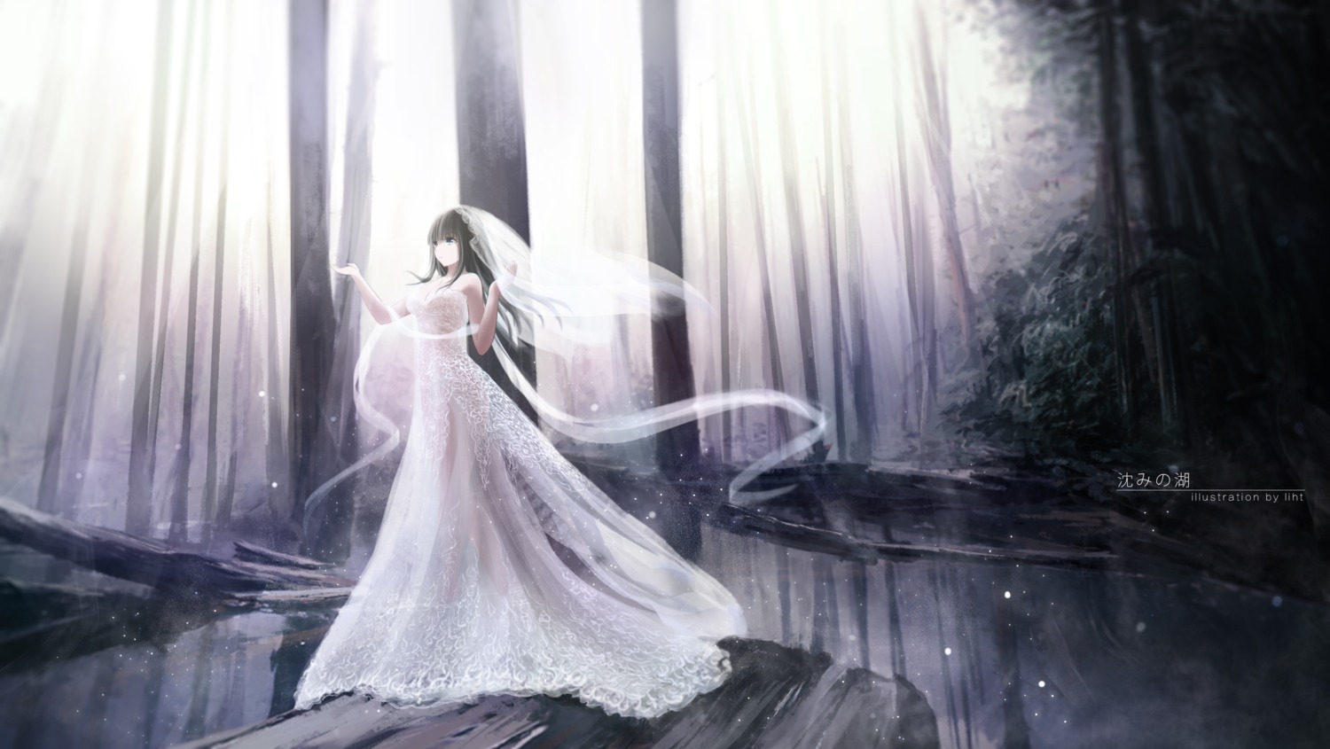 cleavage, dress, landscape, liht, see_through, wedding_dress