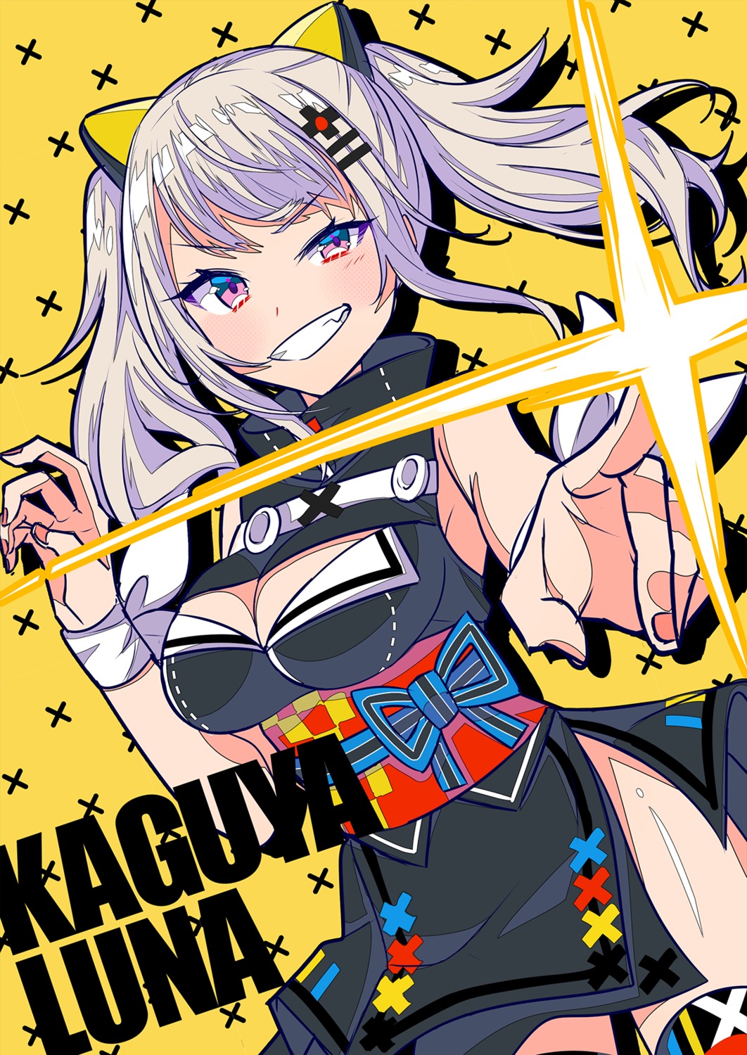 animal_ears, cleavage, dress, haruyuki_14, kaguya_luna, nekomimi, the_moon_studio, thighhighs