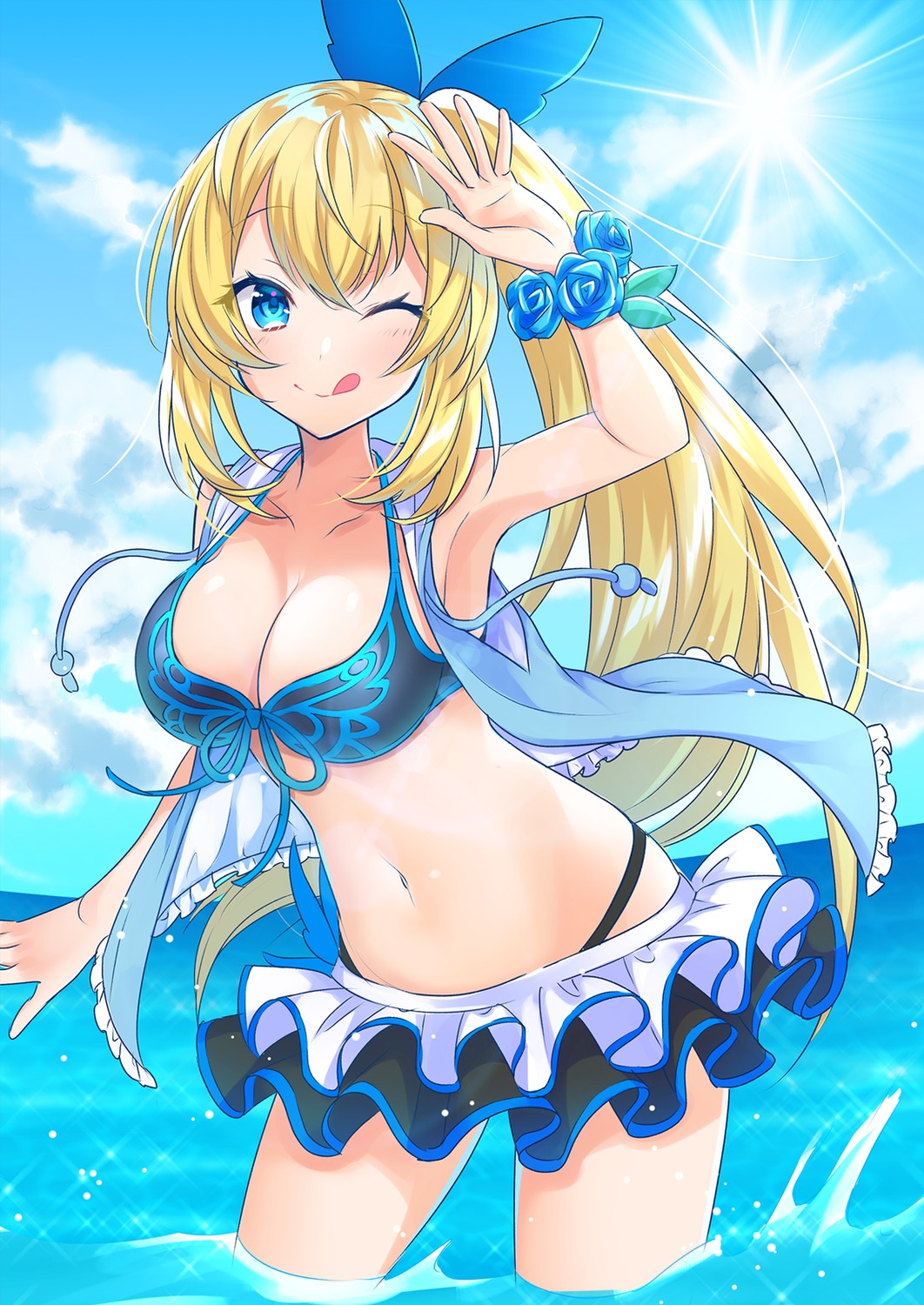bikini, cleavage, haruyuki_14, mirai_akari, mirai_akari_project, open_shirt, swimsuits, thighhighs